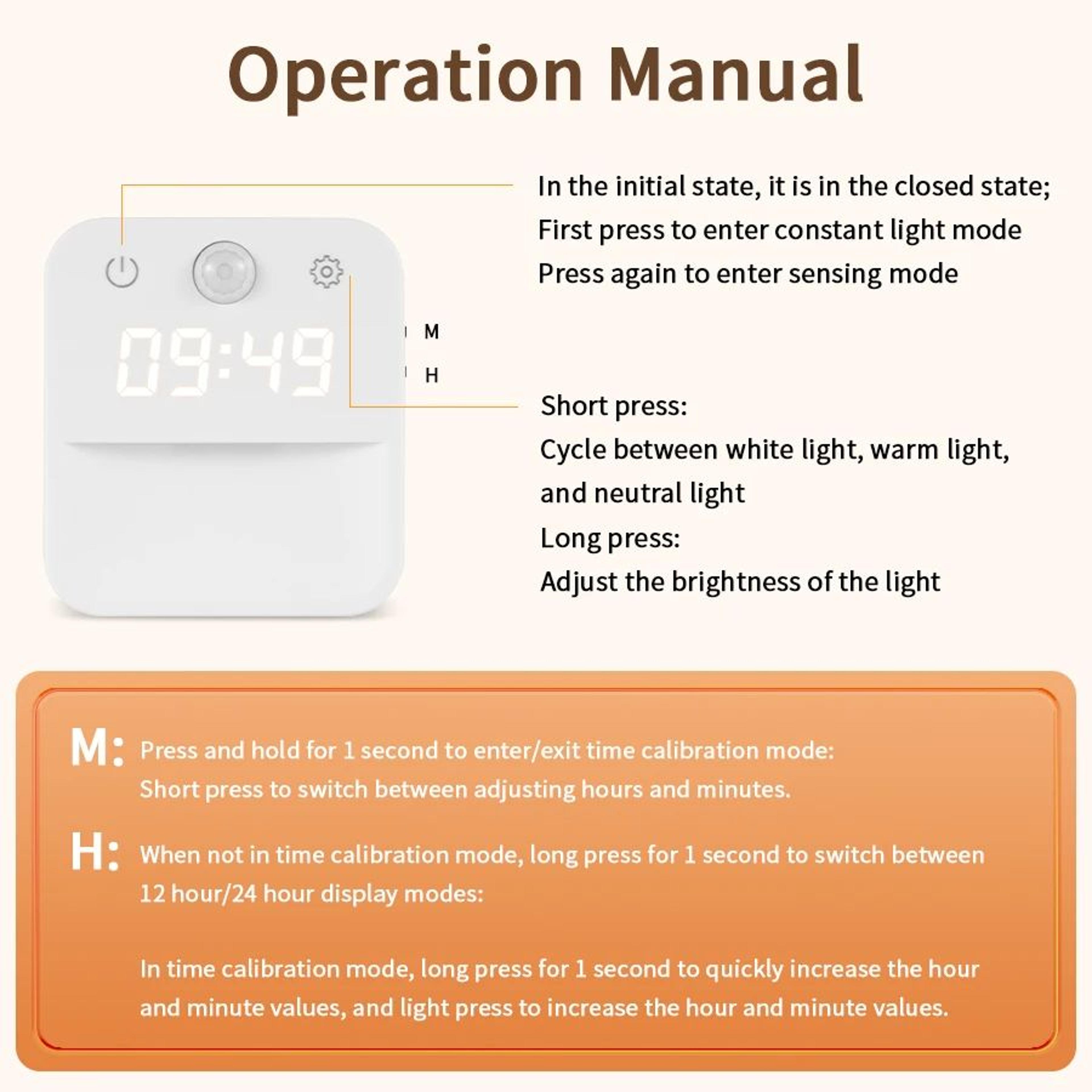 Motion Sensor LED Night Light With Digital Clock And 3 Color Dimming 1