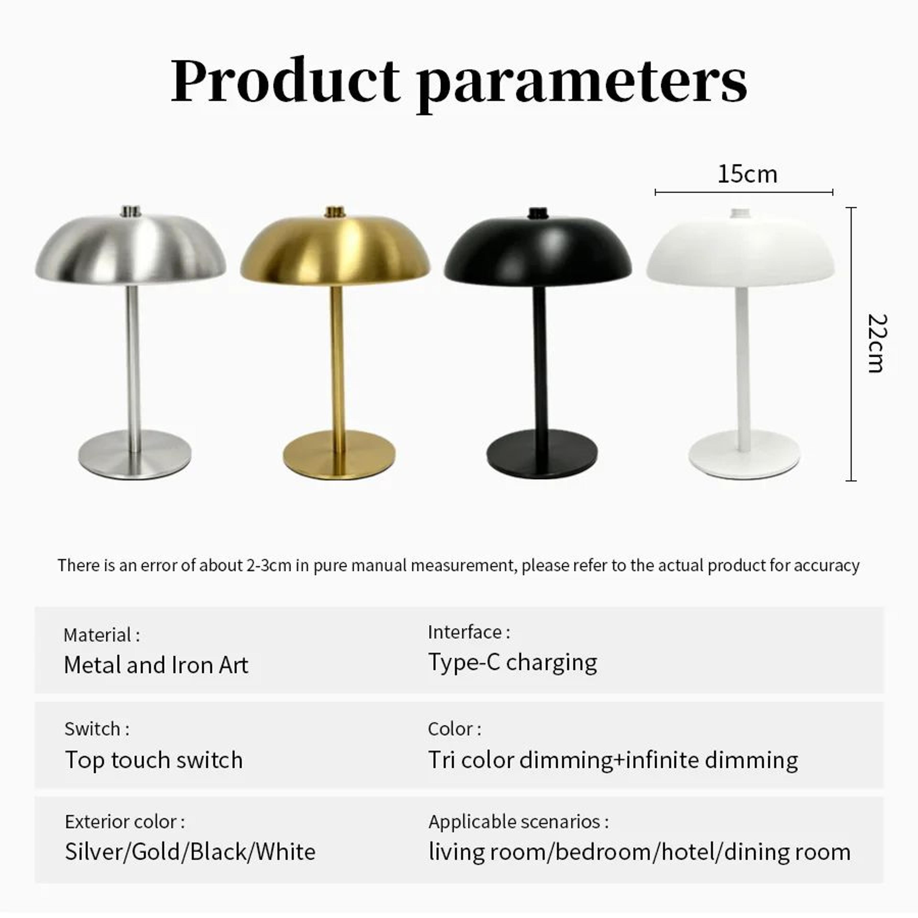 Rechargeable Mushroom LED Table Lamp With Touch Dimming 4