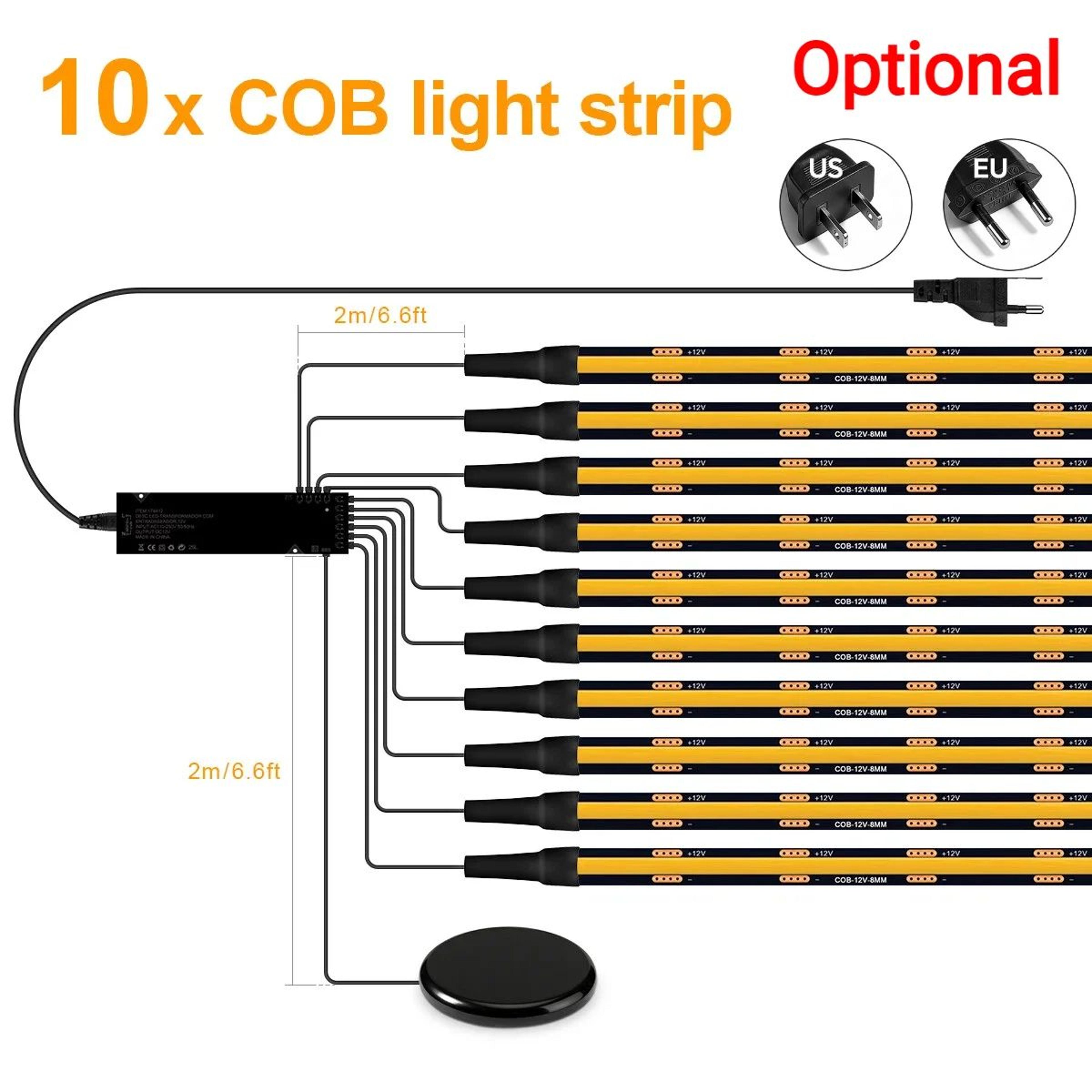 COB LED Under Cabinet Strip Light Kit With Touch Dimmer 12