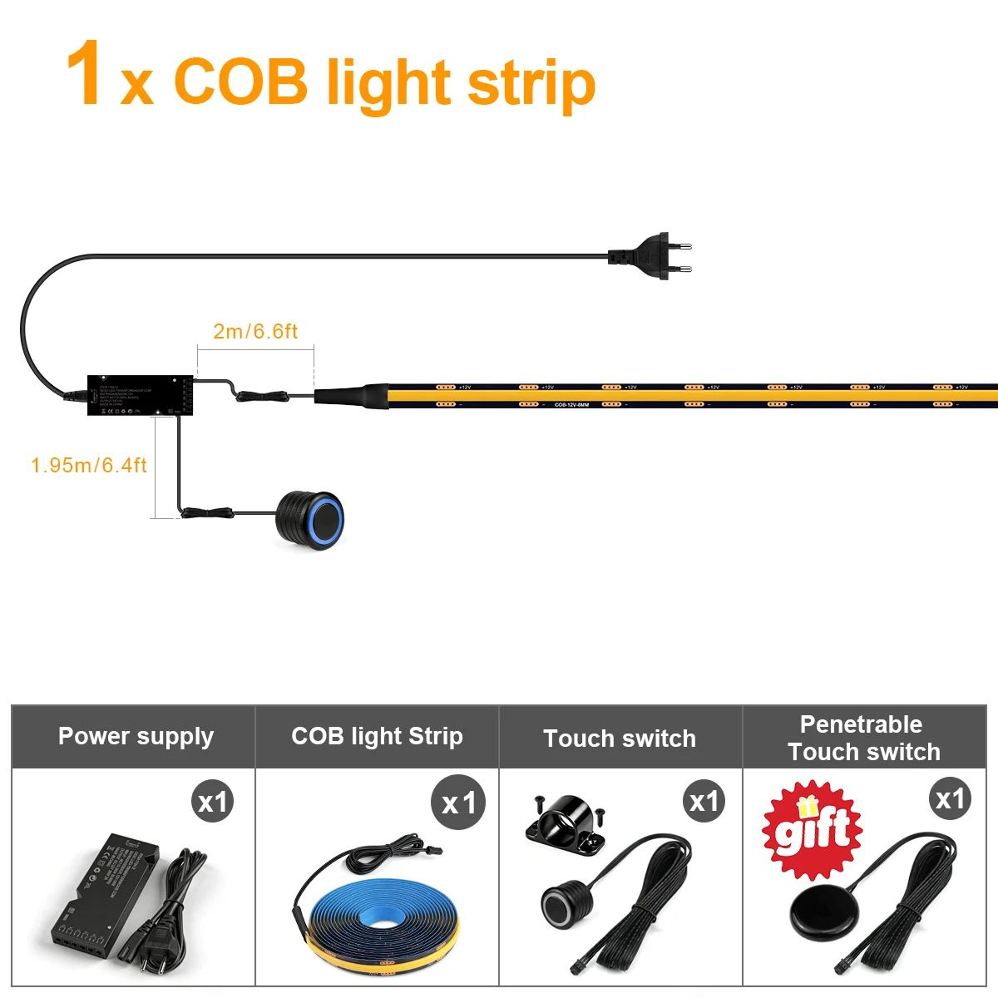 COB LED Wardrobe Light Kit With Hidden Touch Dimmer 6