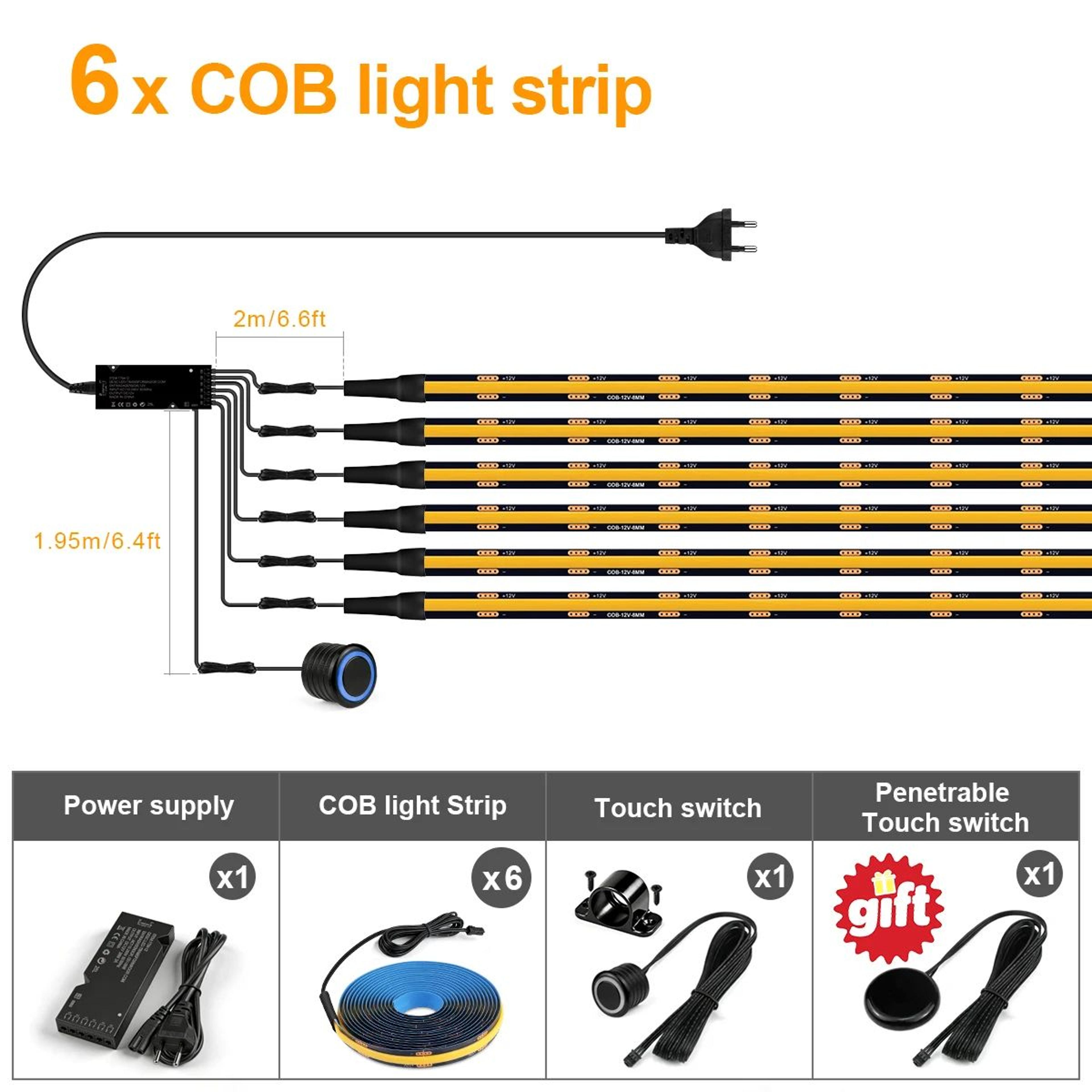 COB LED Wardrobe Light Kit With Hidden Touch Dimmer 11