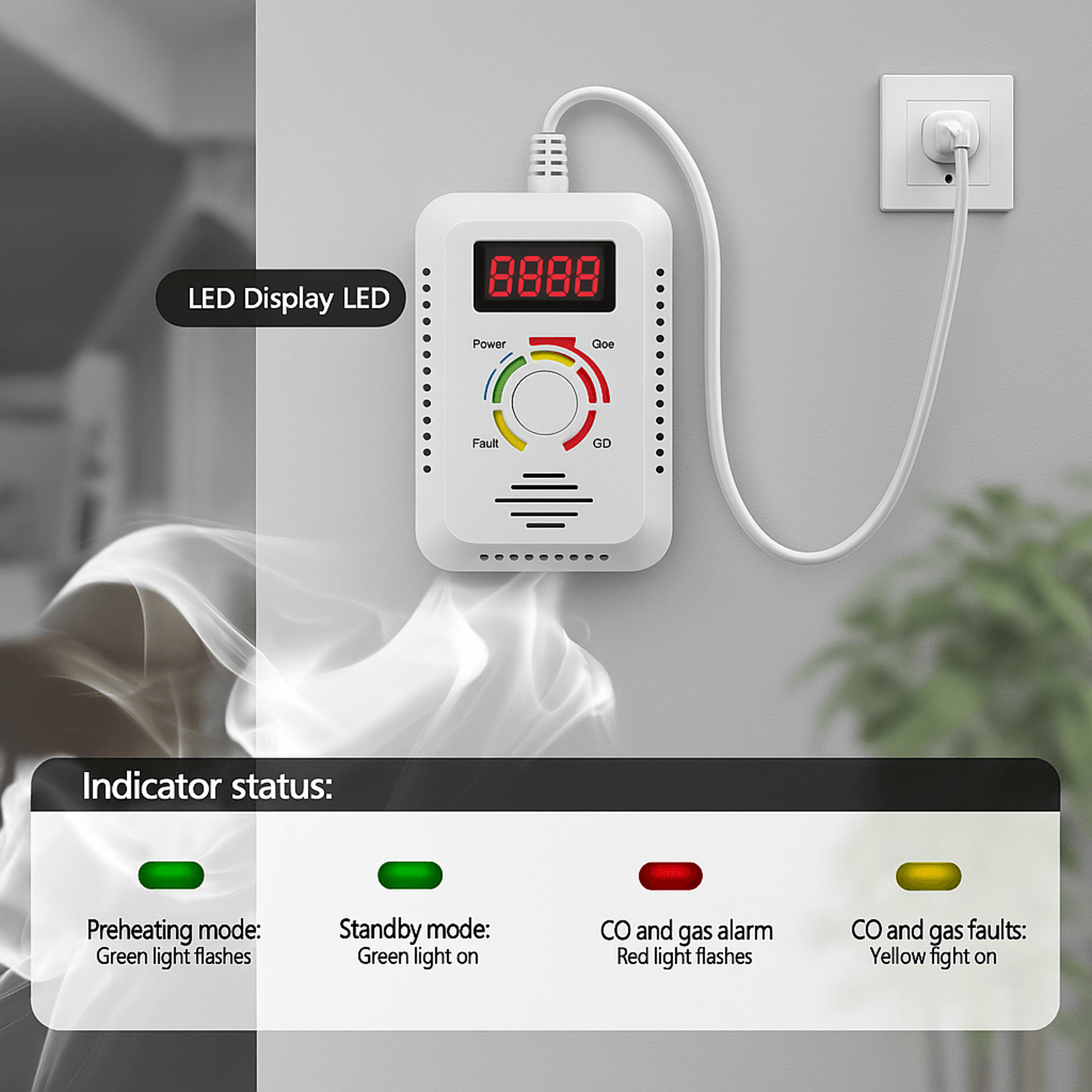 2-in-1 natural gas & carbon monoxide detector plug in combustible gas leak monitor with digital display