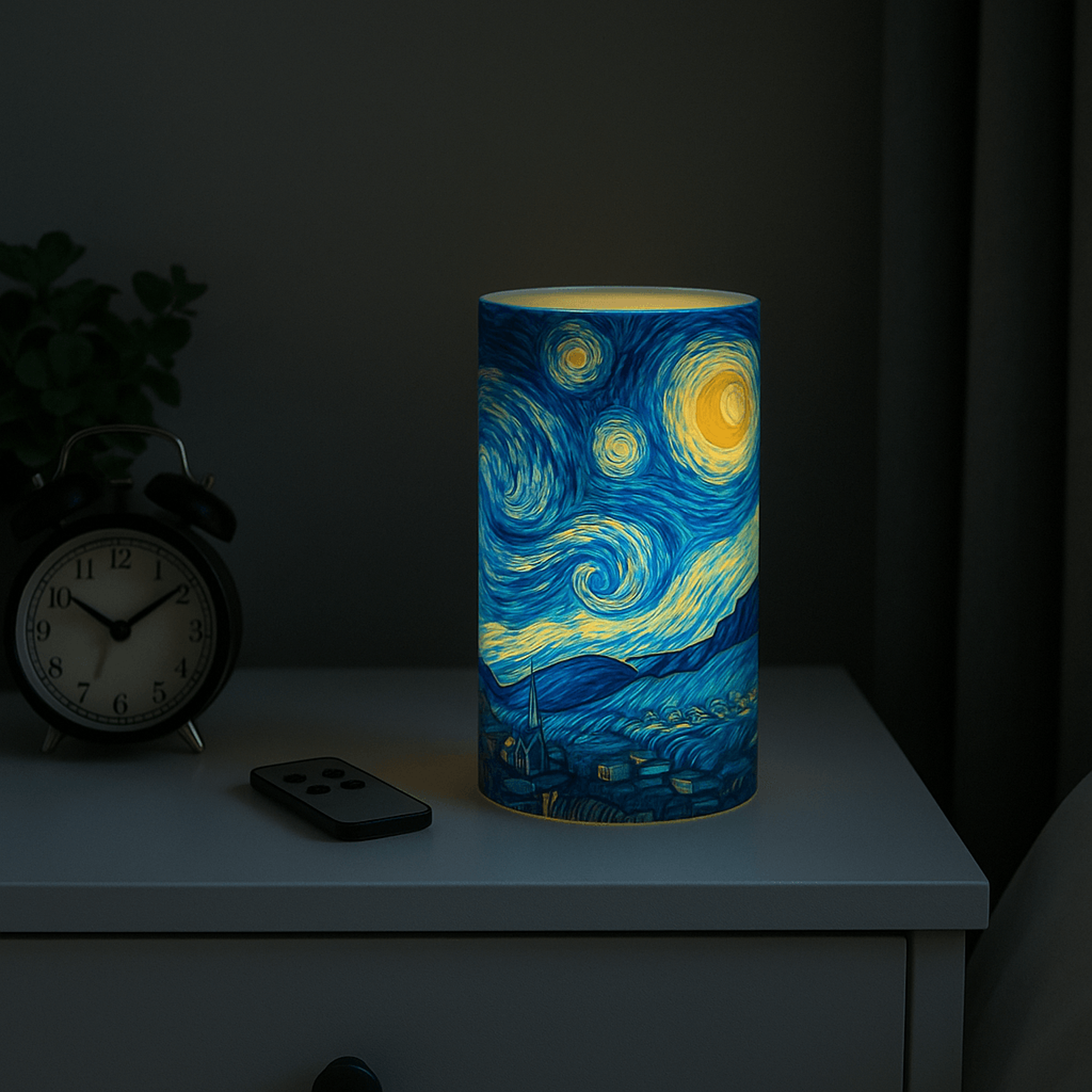 starry night flameless led candle with remote artful ambiance safe glow & calming scent
