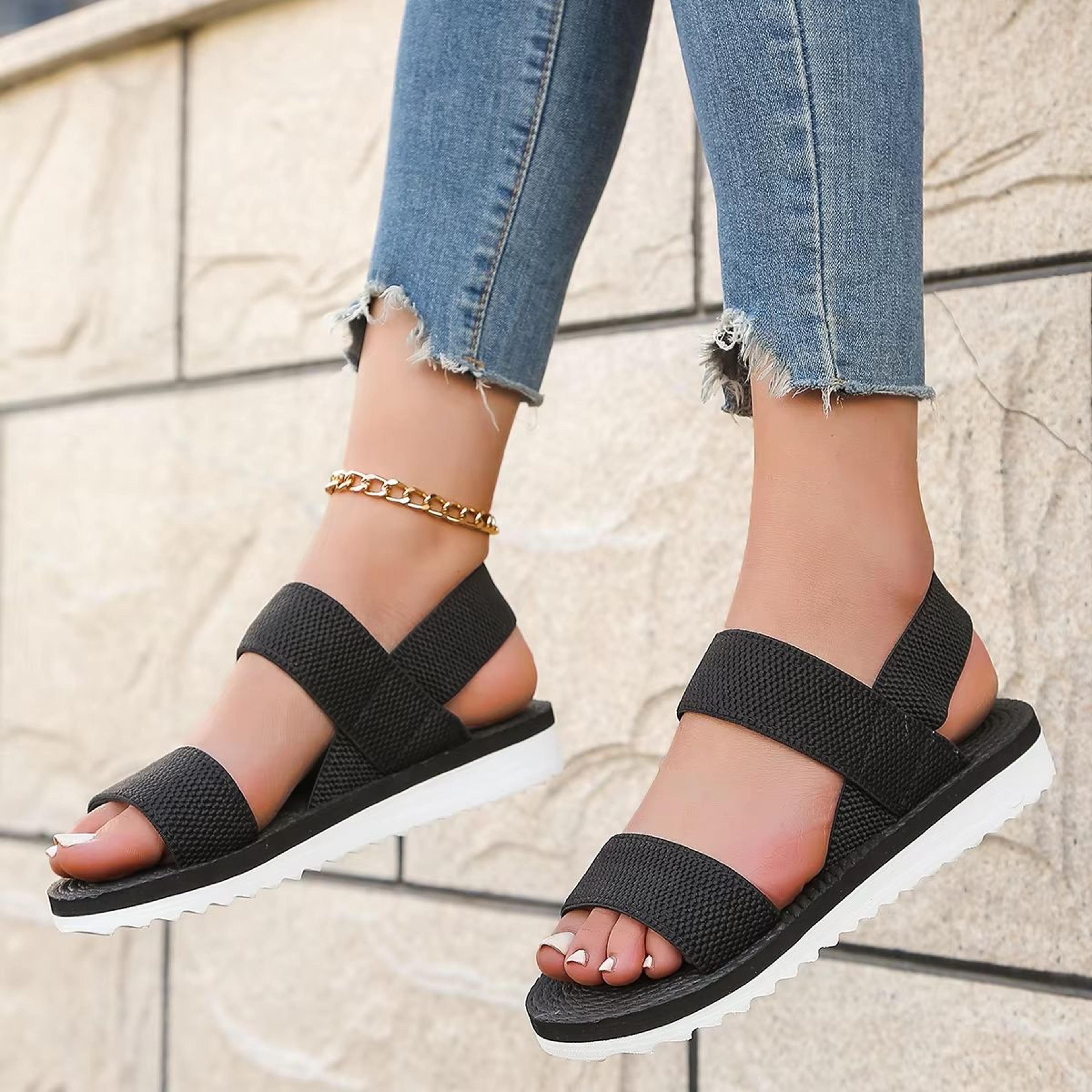 women black lace up flat sandals anti slip comfortable summer shoes