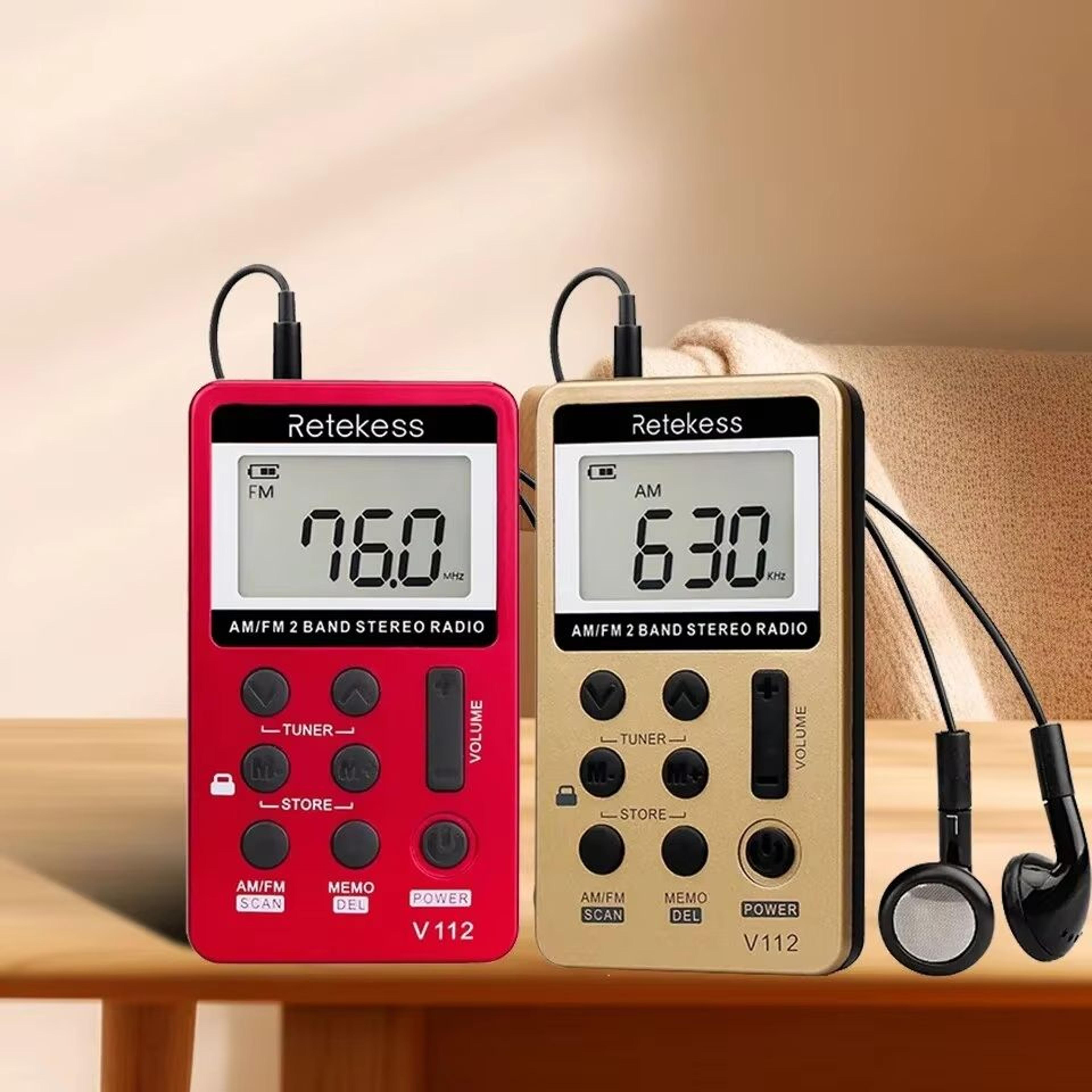 pocket am fm radio – retekess v112 mini rechargeable portable radio with sleep timer and earphones