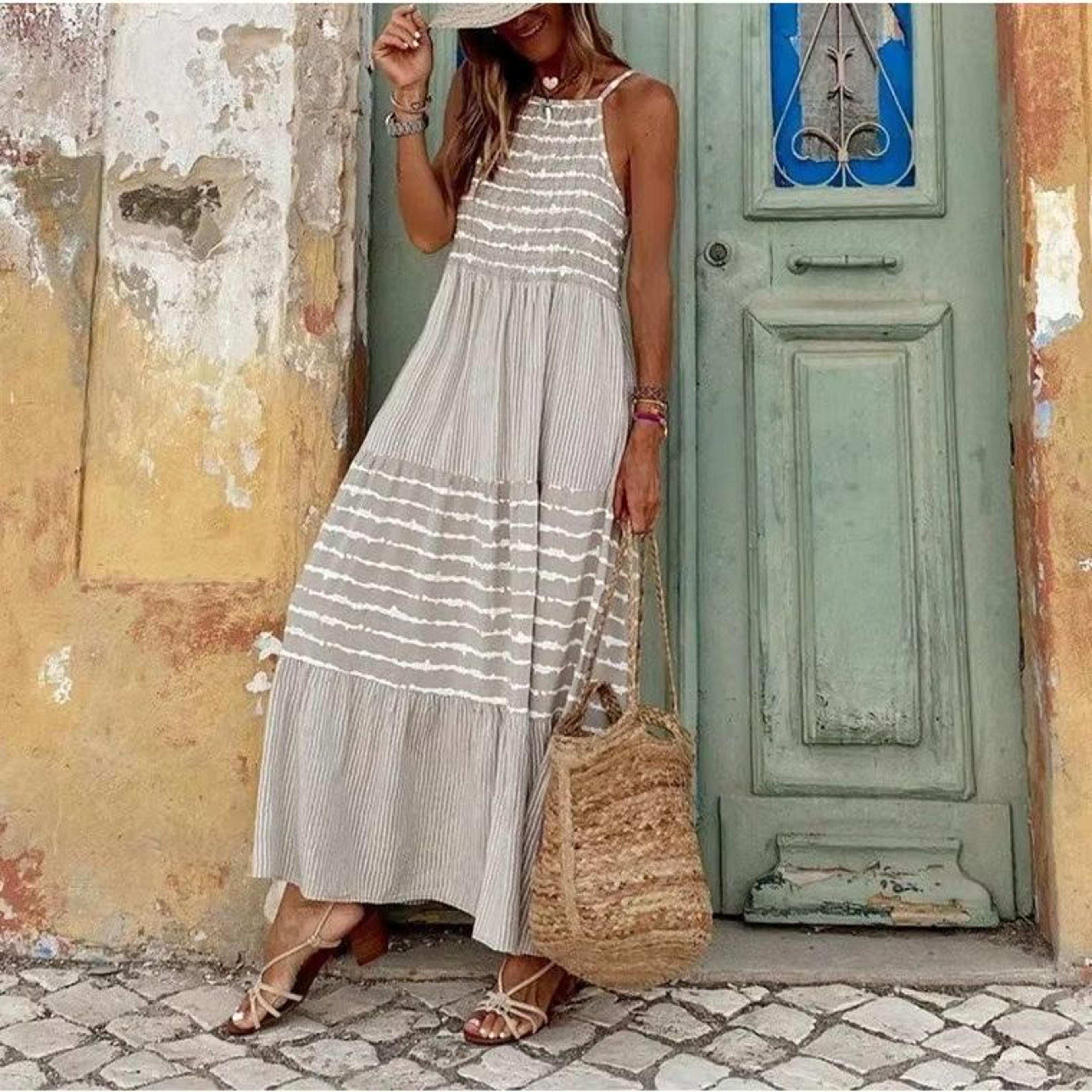 breezyboho striped maxi dress – sleeveless summer streetwear for women