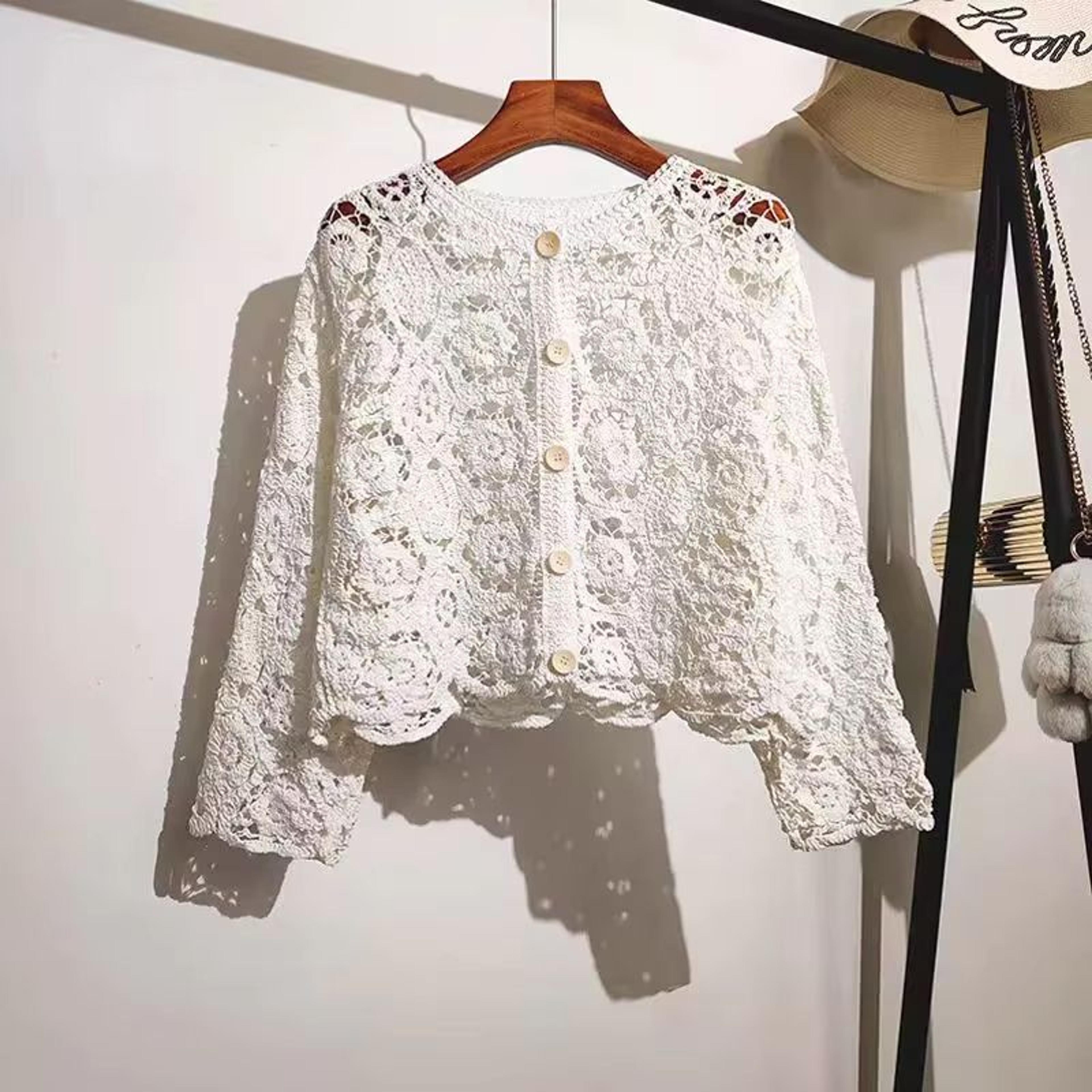 Elegant Crochet Knit ButtonUp Cardigan Beach Cover Up 4