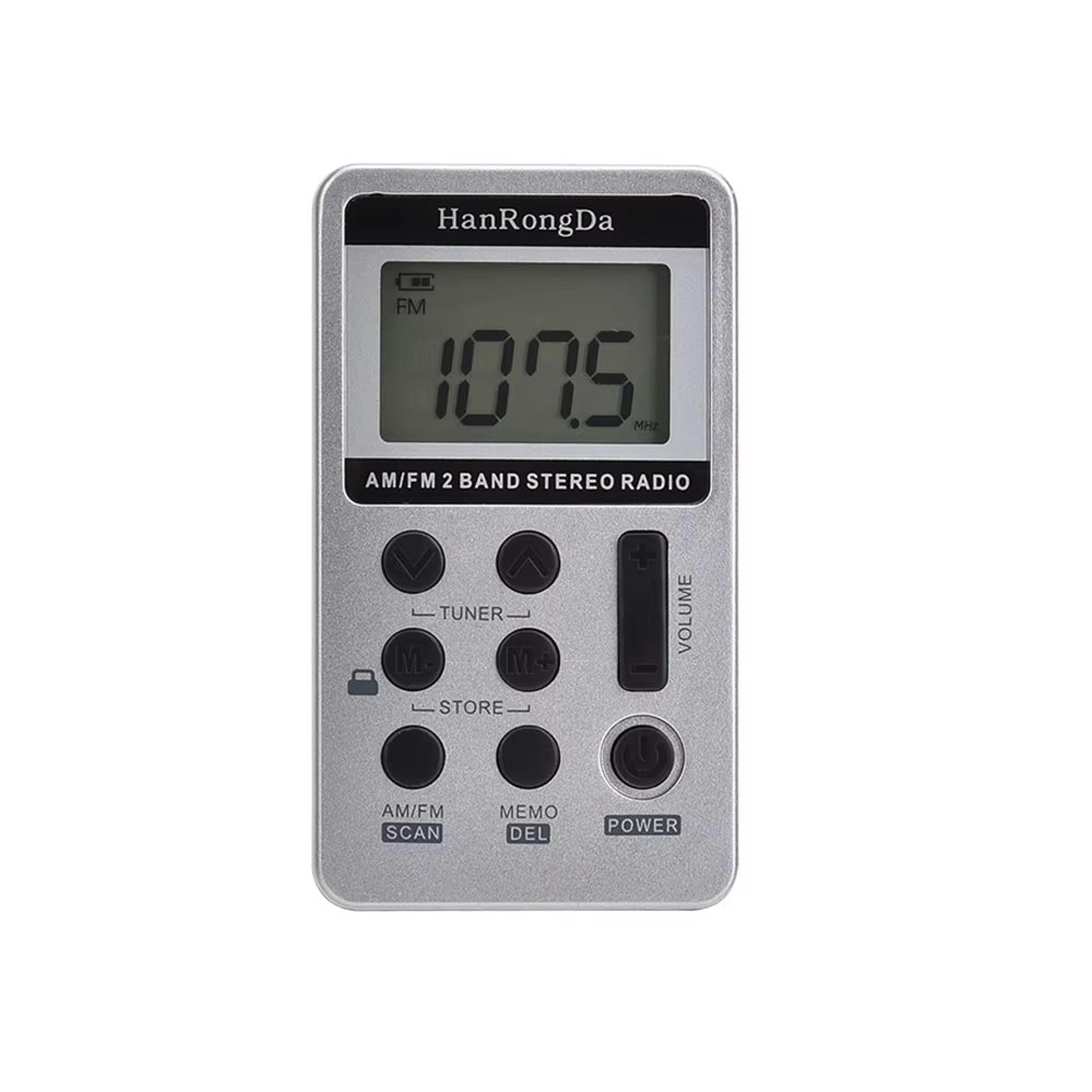 mini am/fm pocket radio with lcd display – rechargeable portable stereo receiver with earphones