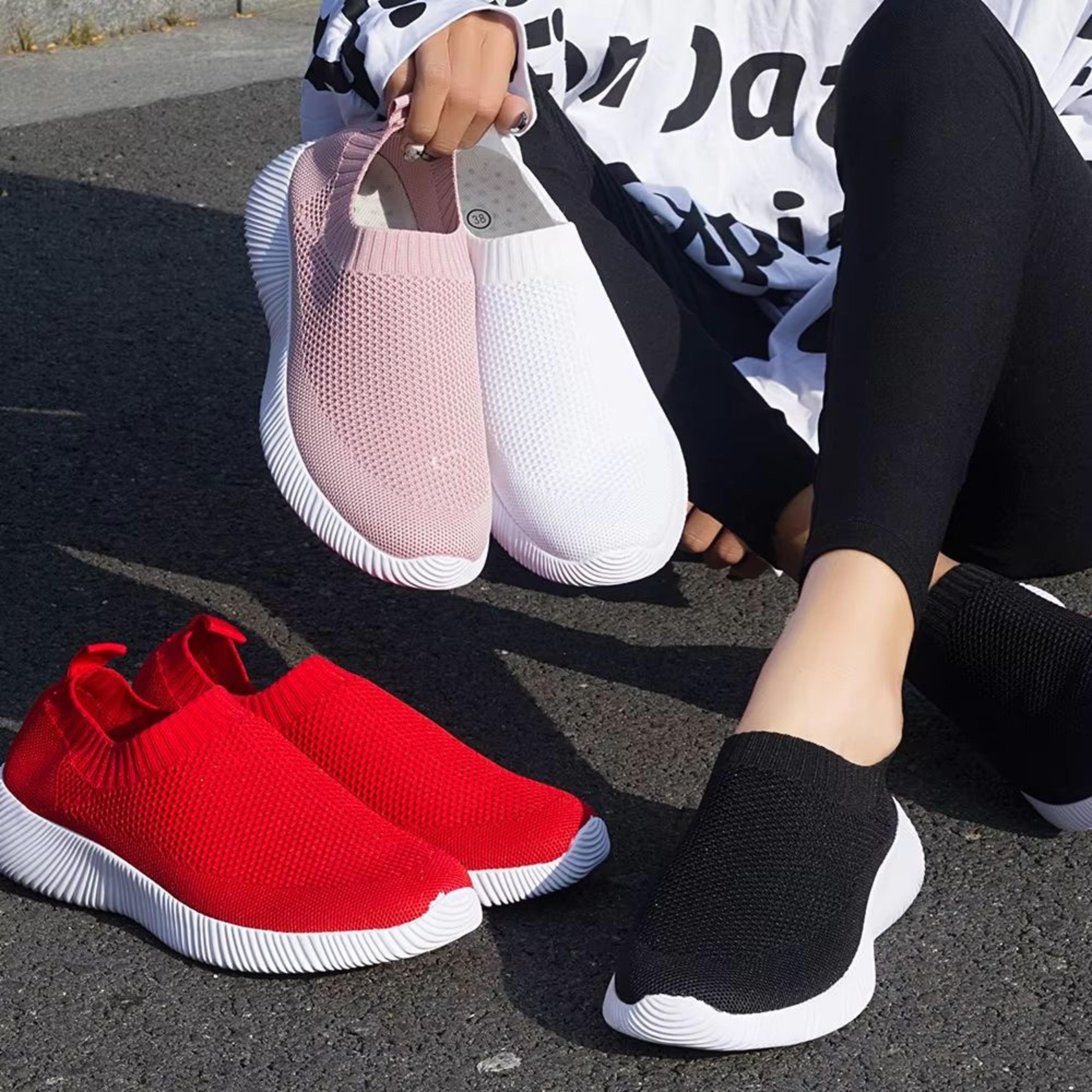 breathable slip on sock sneakers for women walking shoes knit upper