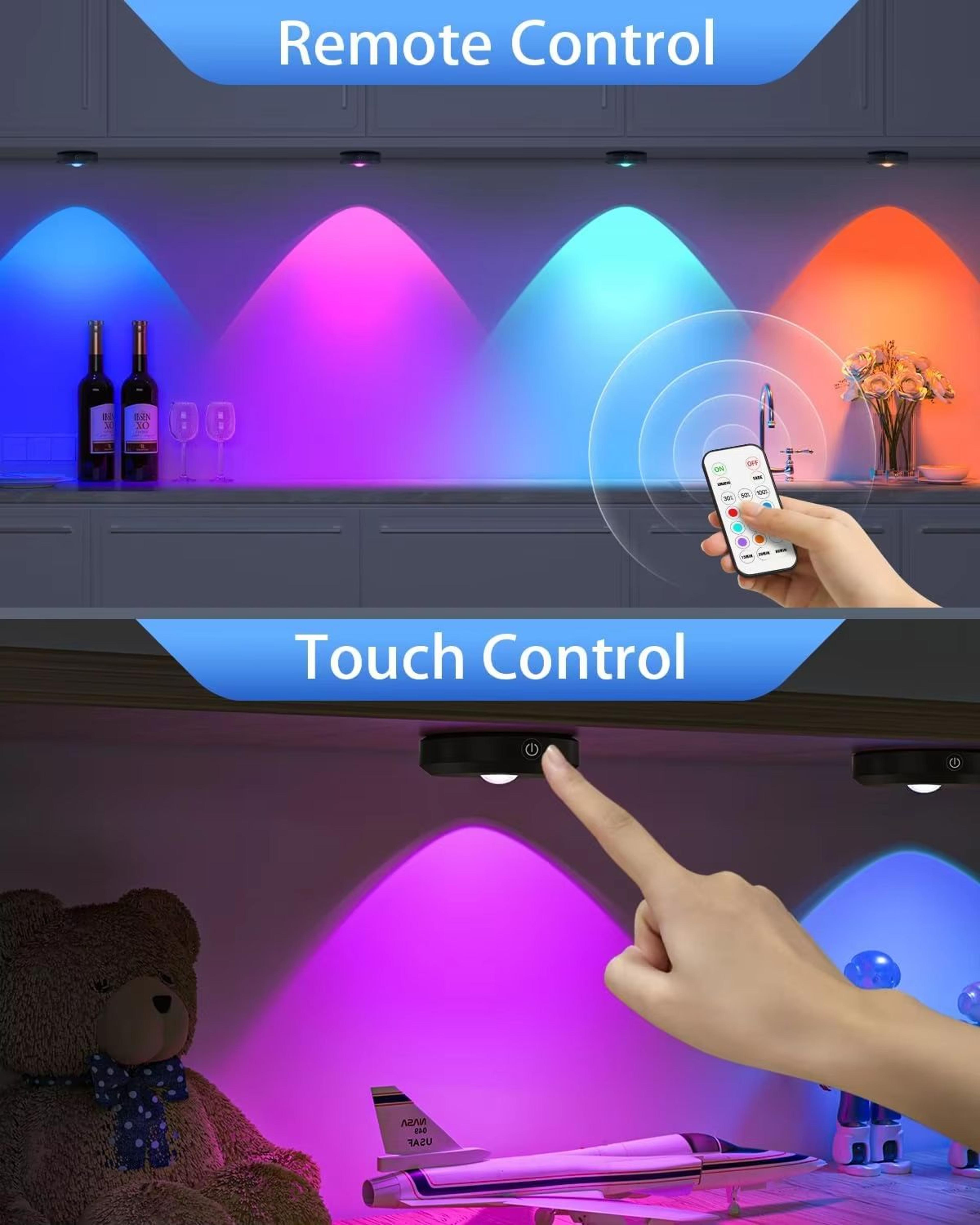 WILLED Rechargeable RGB Puck Light  1200mAh Battery With Remote And Touch Control 3