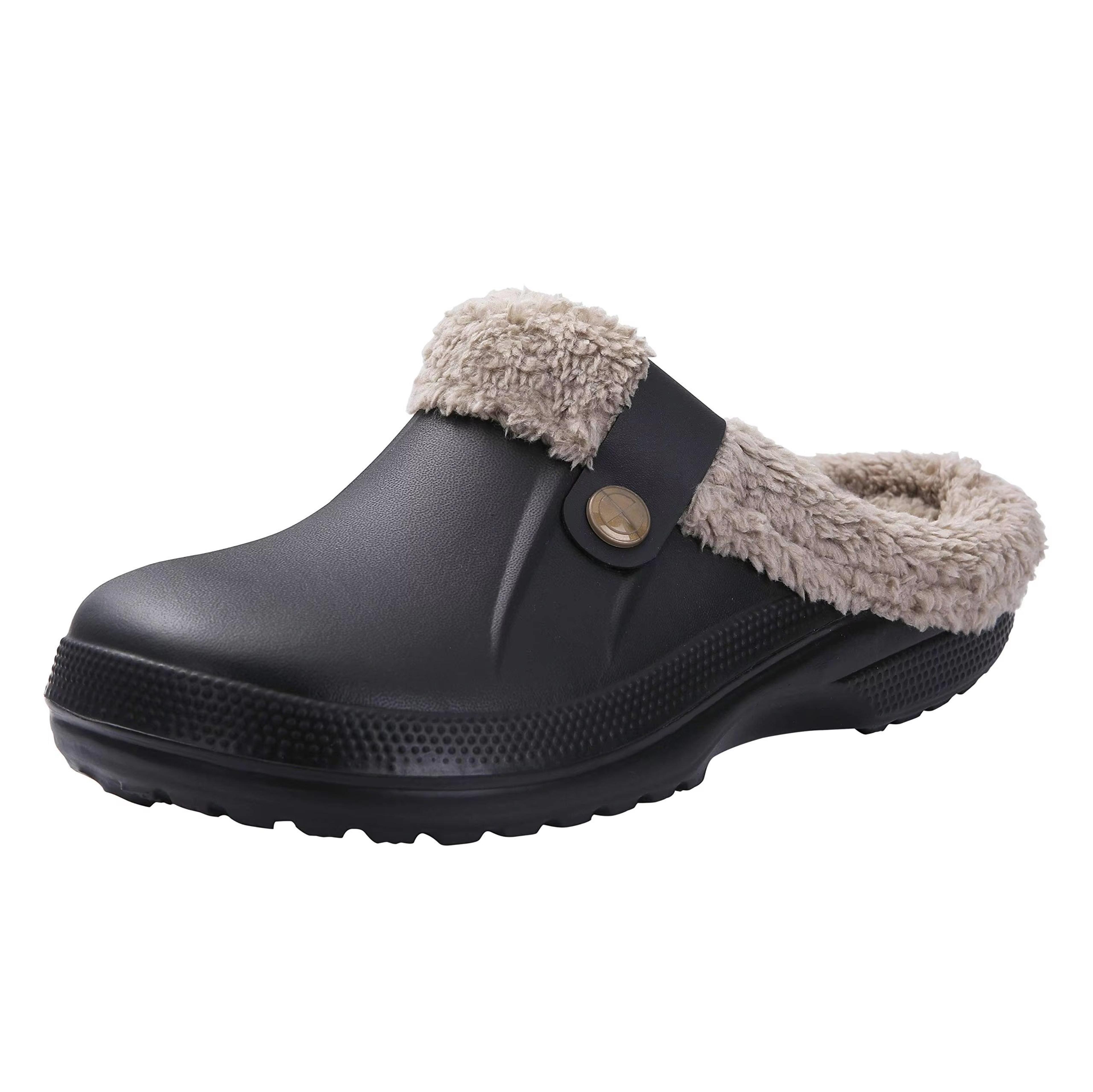 Shevalues Waterproof Fuzzy Mens Clogs Warm Fur Lined Slippers Indoor Outdoor Anti Slip House Shoes 7