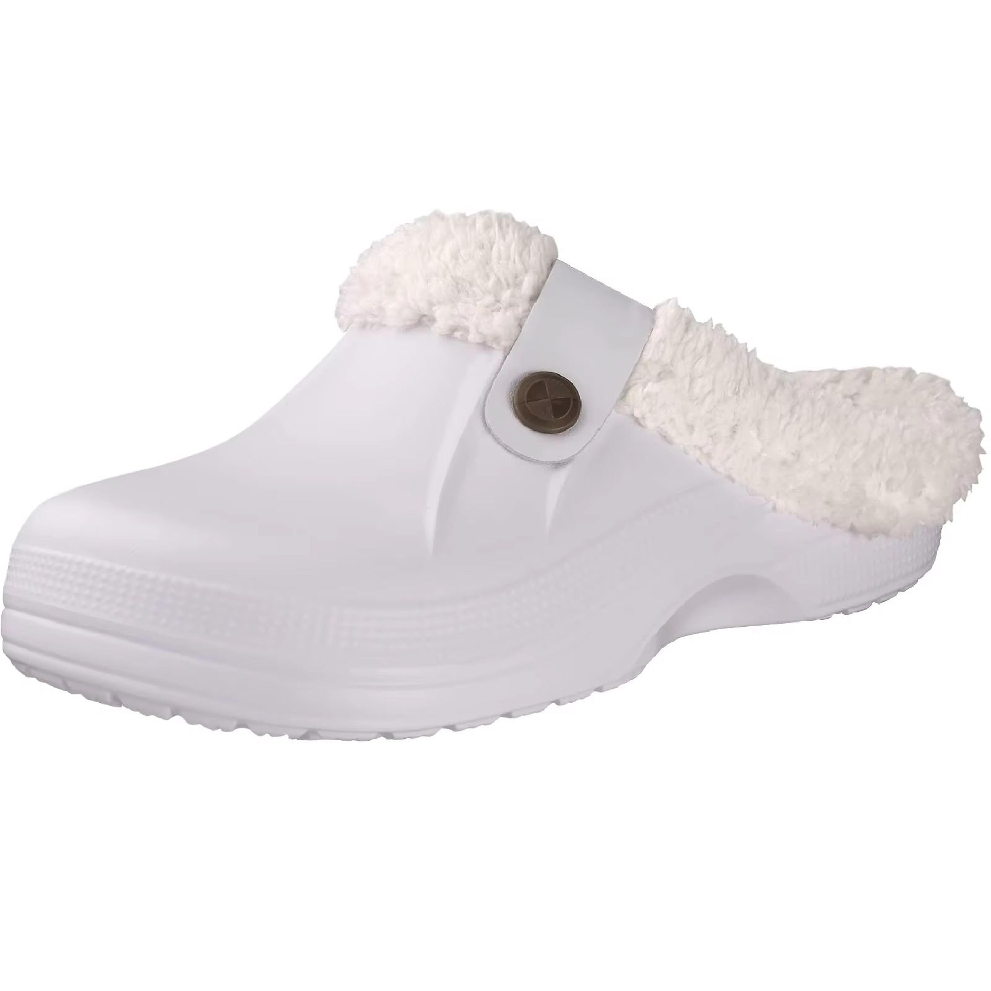 Shevalues Waterproof Fuzzy Mens Clogs Warm Fur Lined Slippers Indoor Outdoor Anti Slip House Shoes 8