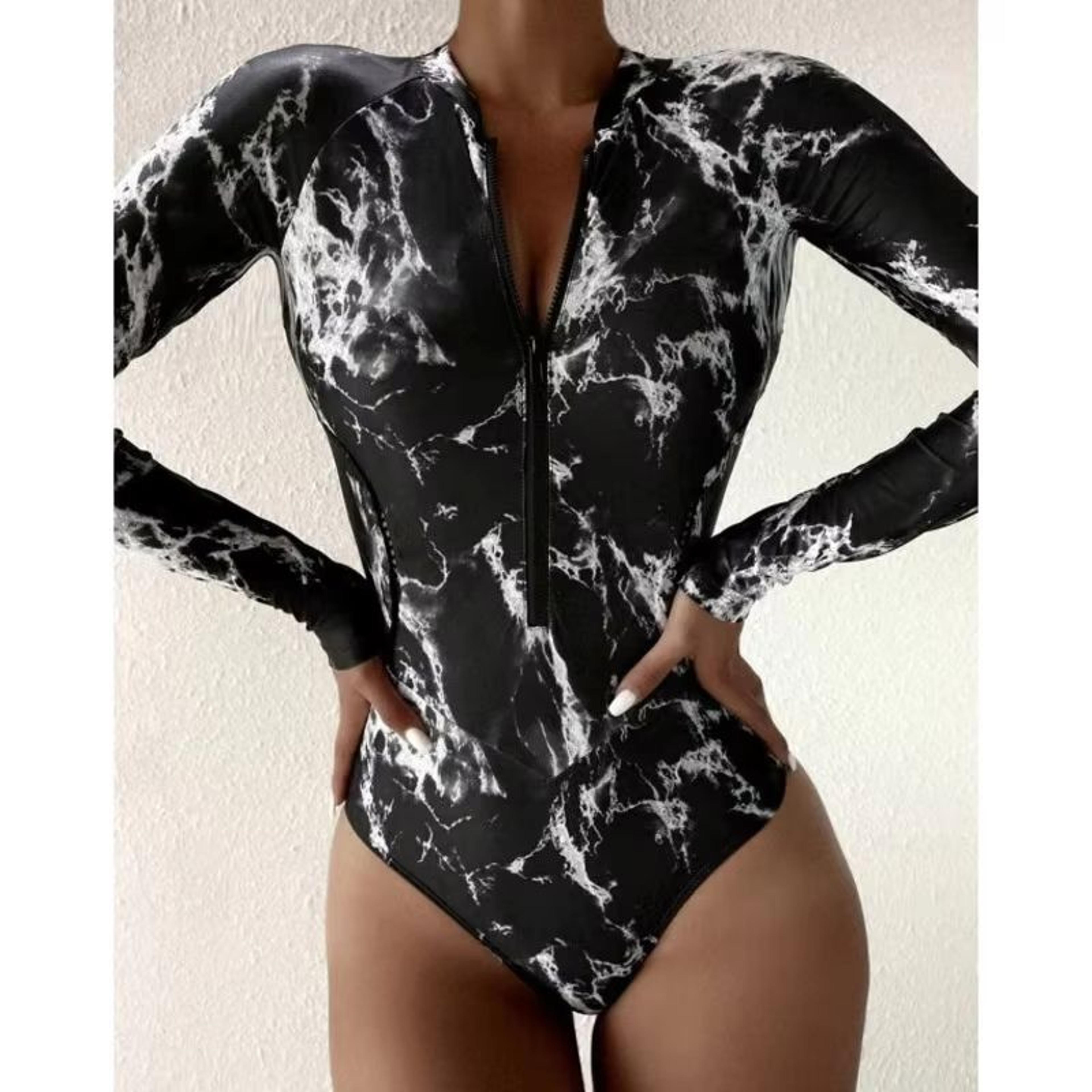 women's long sleeve zipper one-piece swimsuit – summer print surf & swimwear for beach and water sports