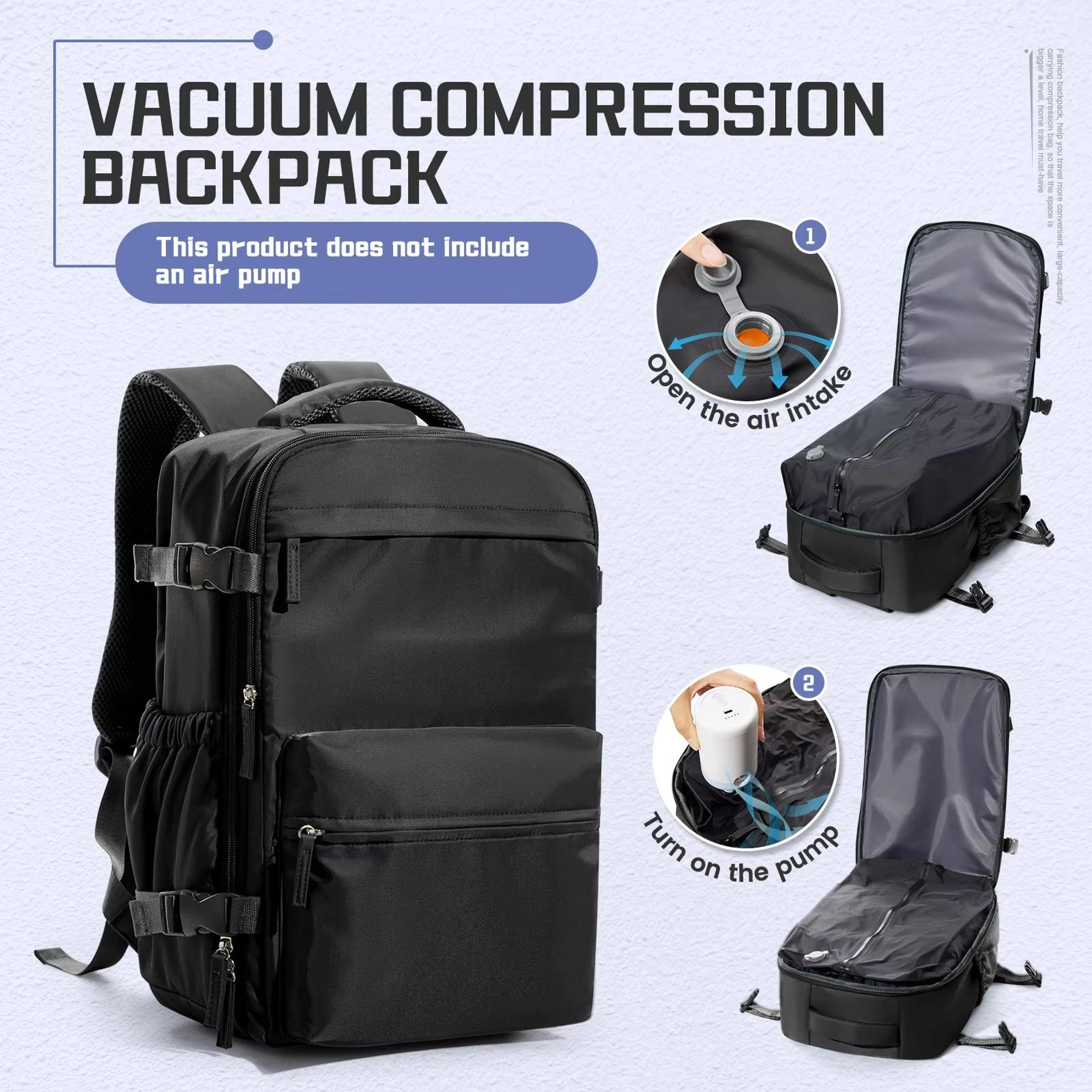 men's vacuum compression travel backpack – expandable 15.6inch laptop bag & ryanair cabin size carry-on