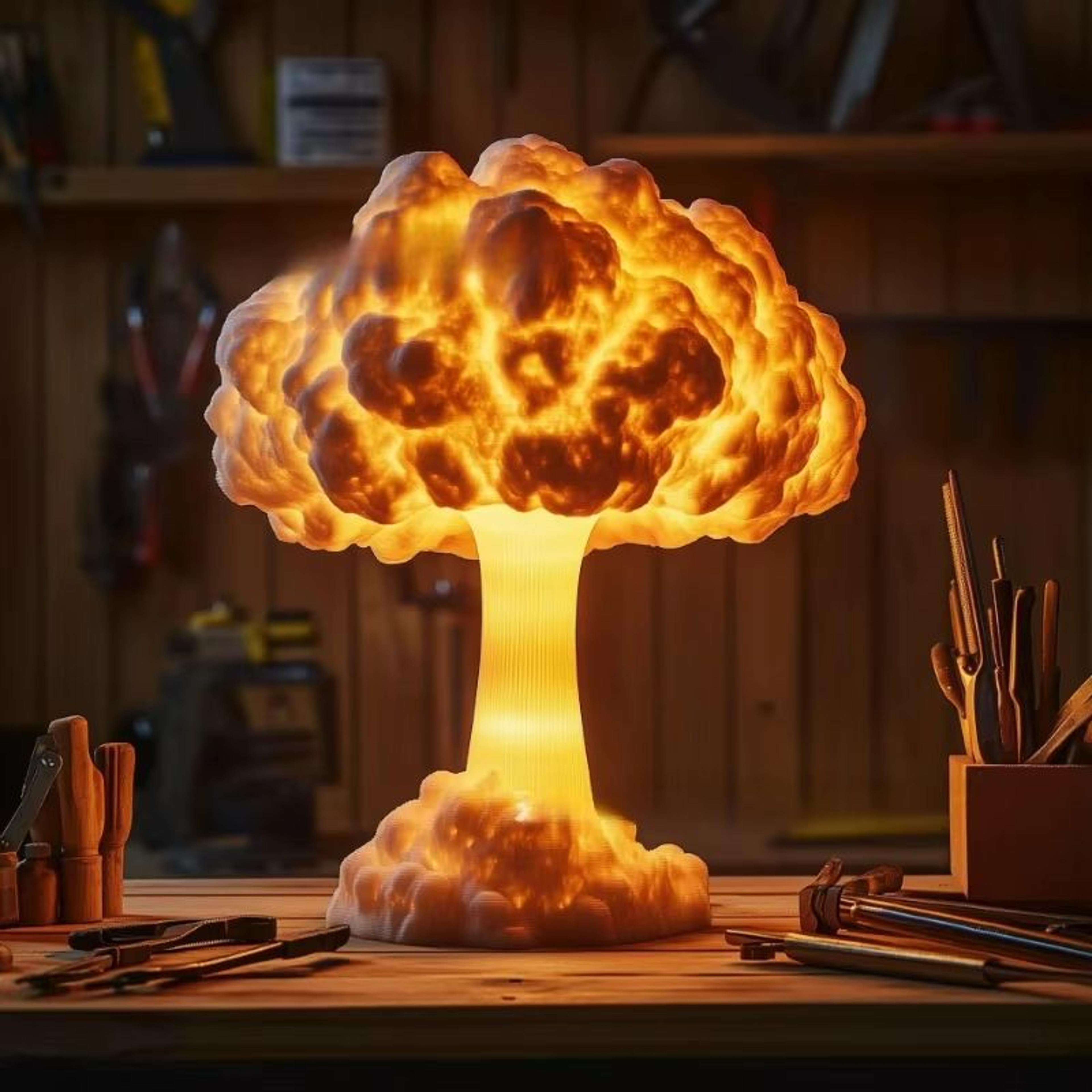 atomic mushroom cloud table lamp – unique resin desk light with usb power