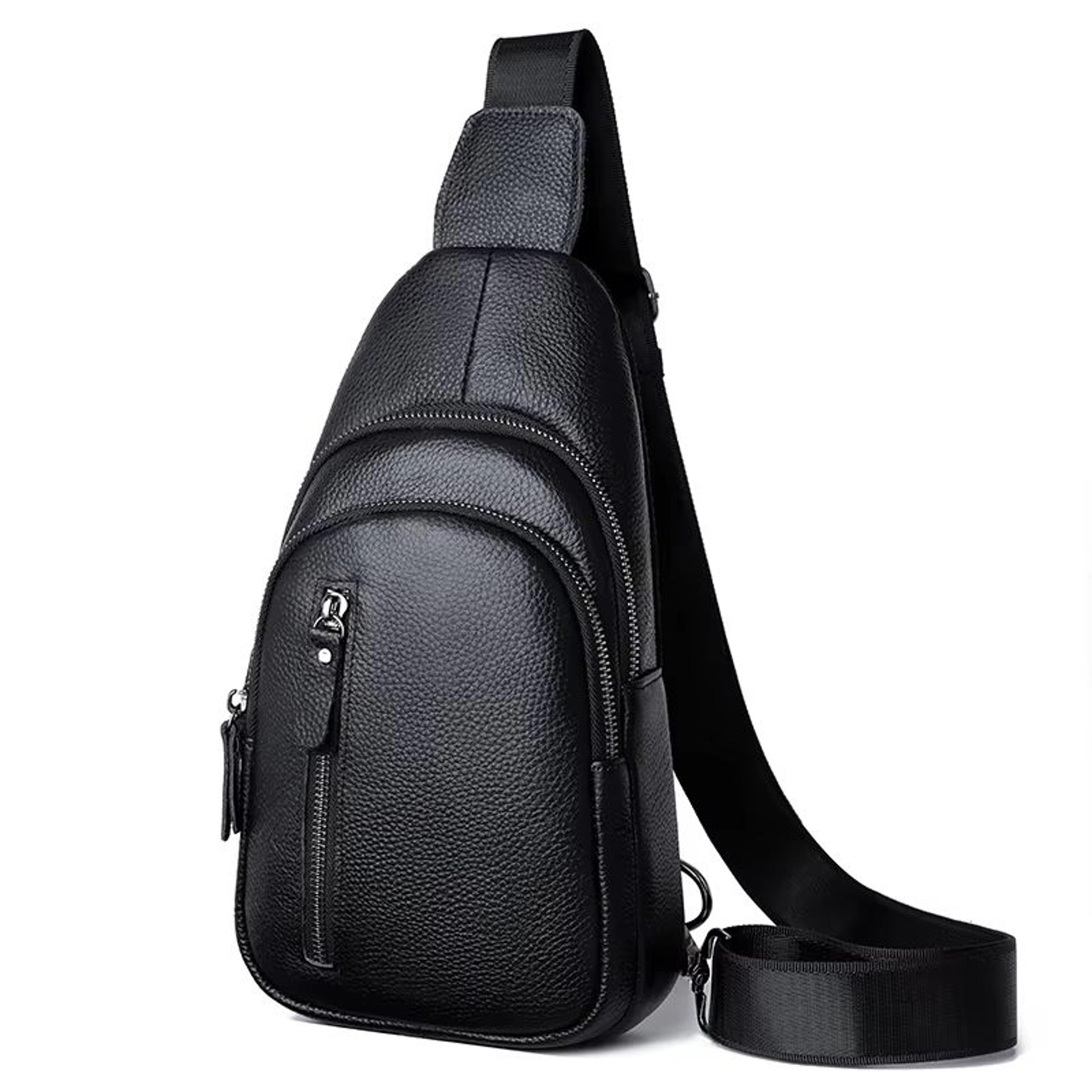 100% genuine leather men's chest bag – casual crossbody shoulder messenger bag for daily & travel use