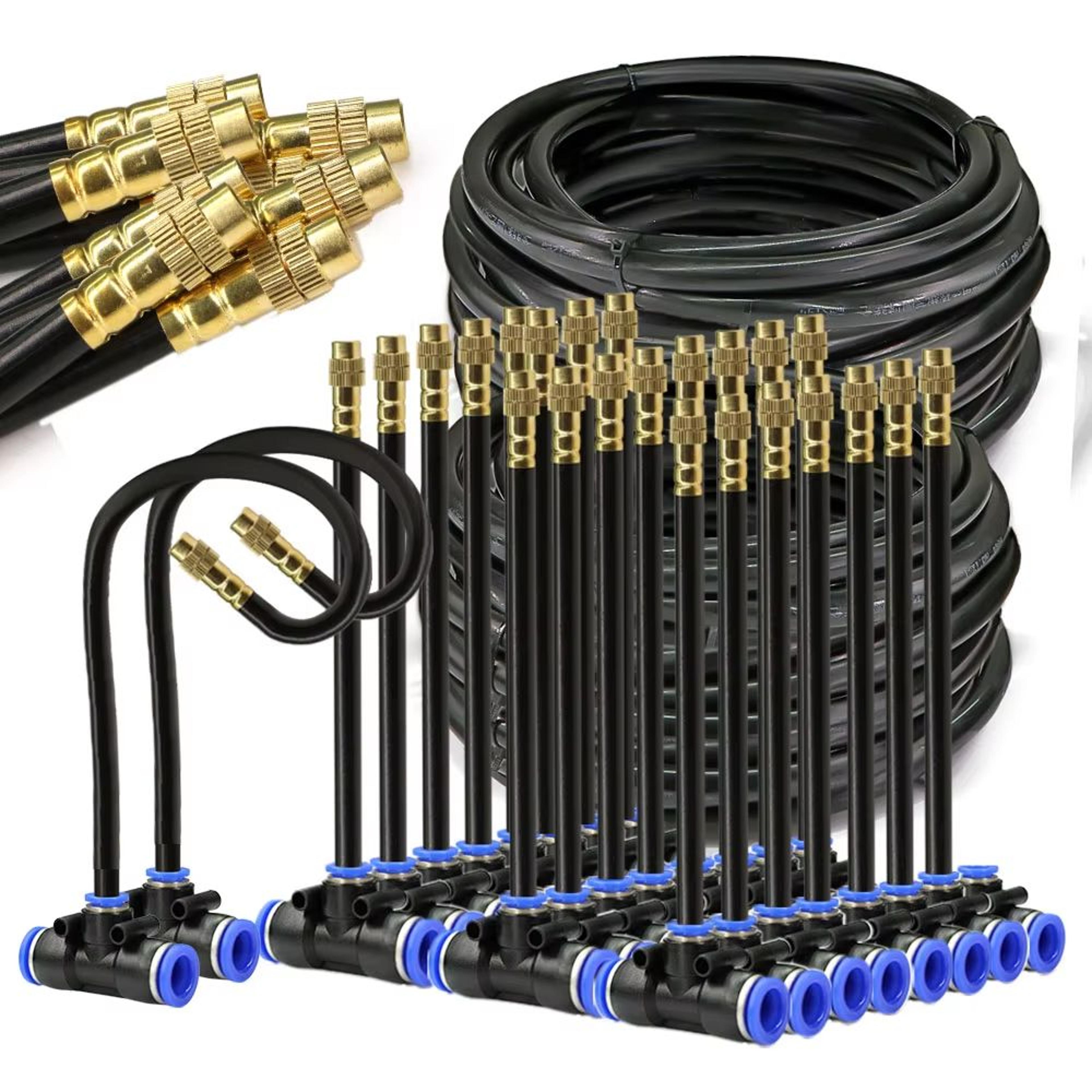 garden misting and watering system kit with adjustable nozzles and self-priming pump – outdoor cooling and irrigation so