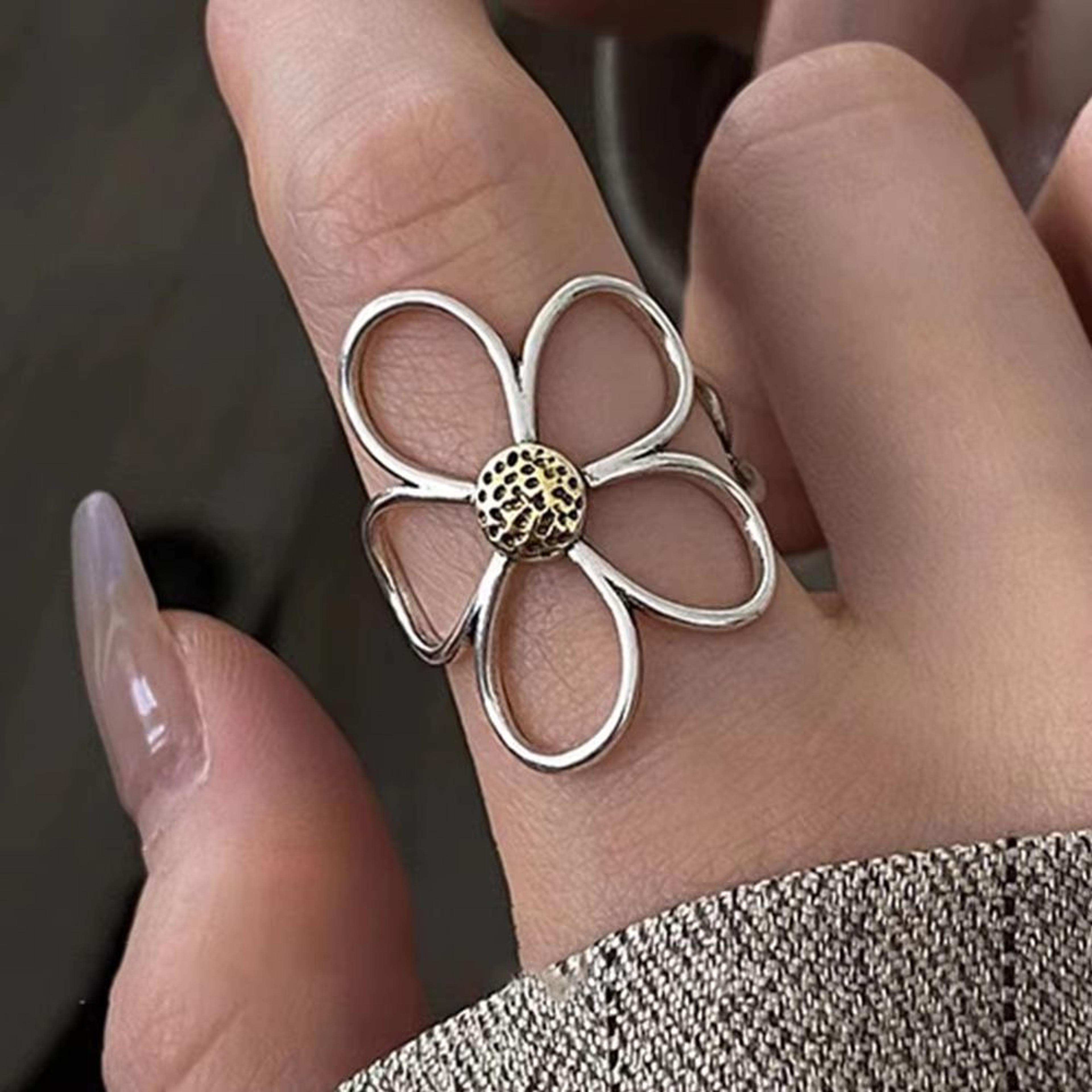 handmade 925 sterling silver big flower ring – minimalist couple jewelry gift