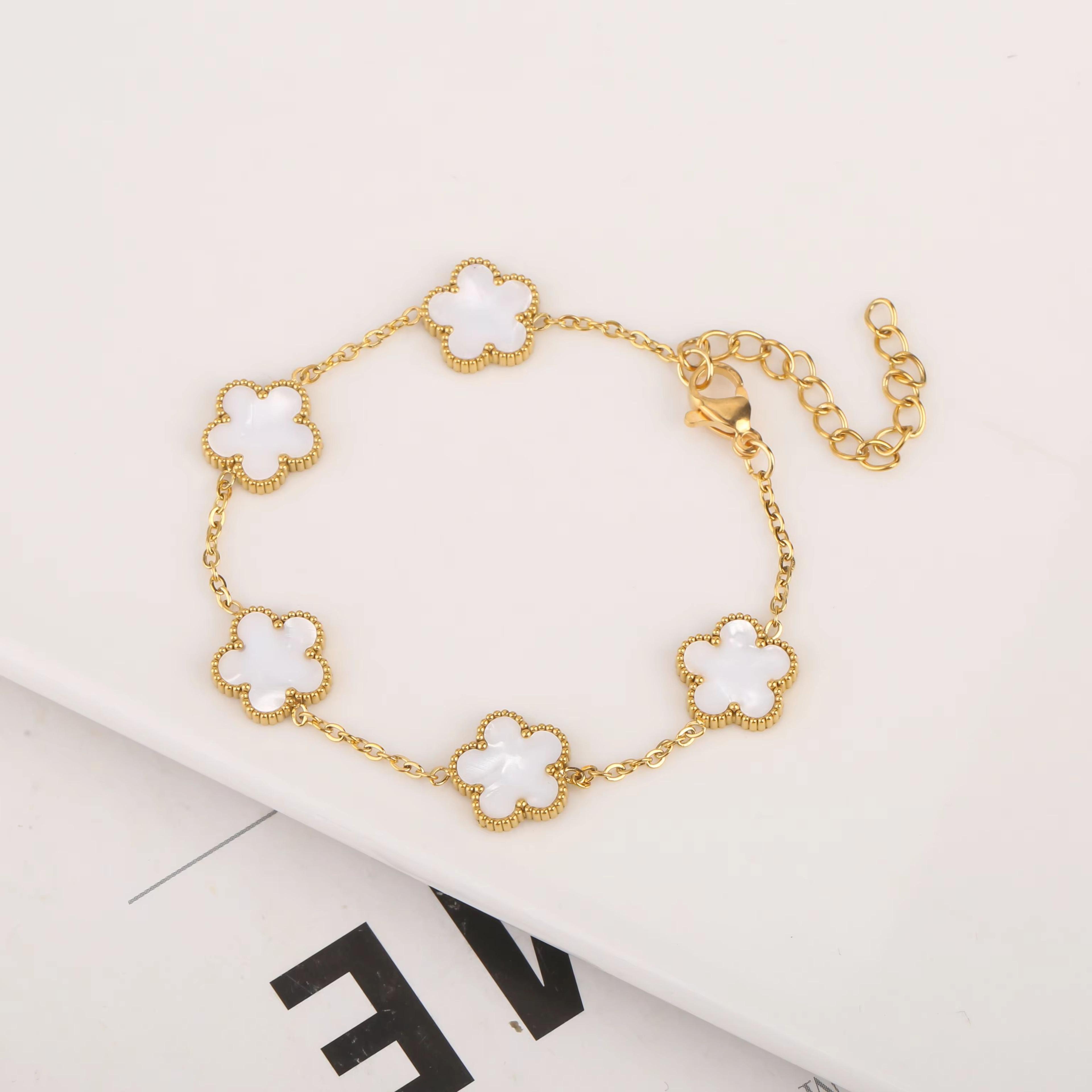 luxury gold plated clover bracelet – adjustable stainless steel 316l flower jewelry for women