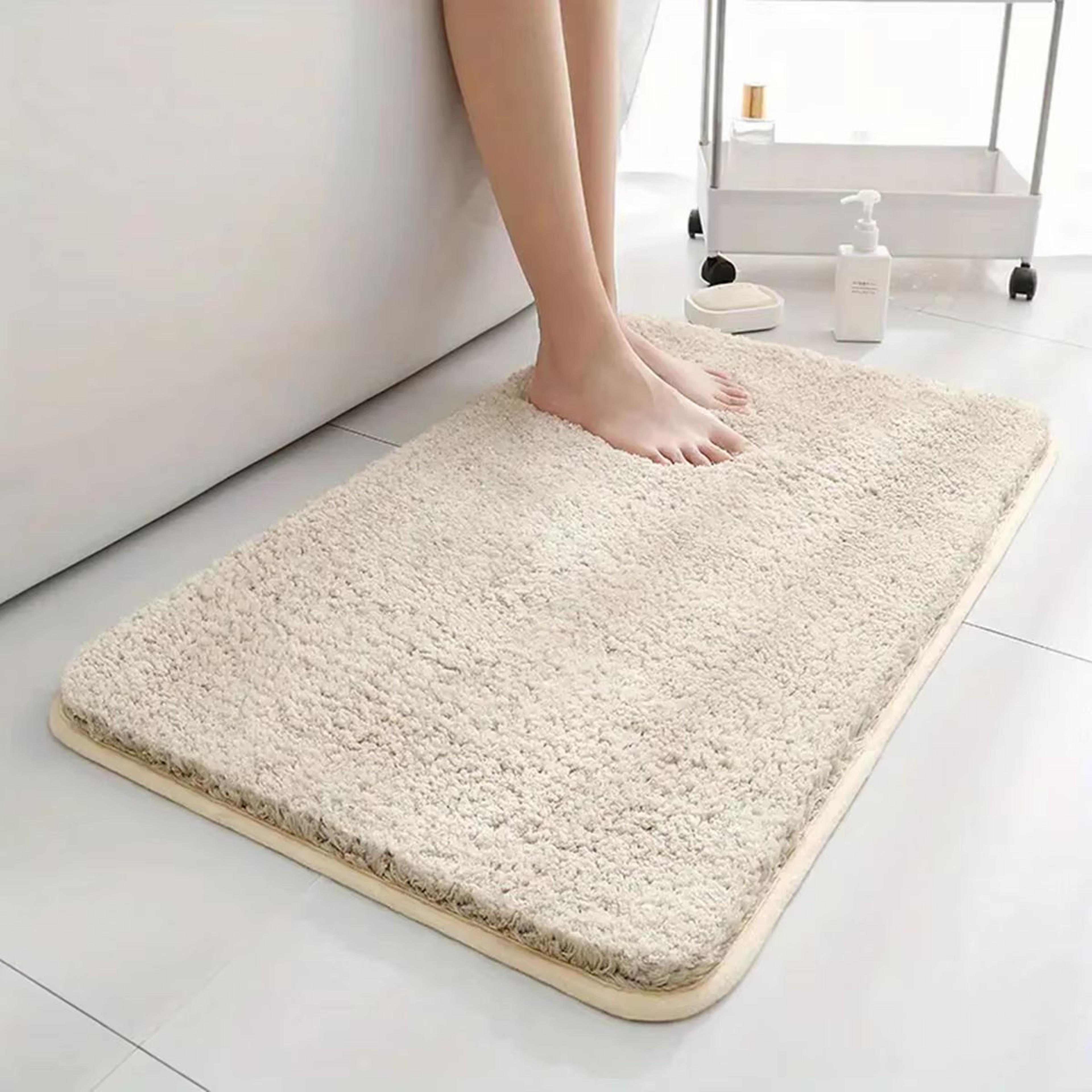 ultra-absorbent anti-slip bathroom mat – thick, long-hair, machine-washable toilet rug