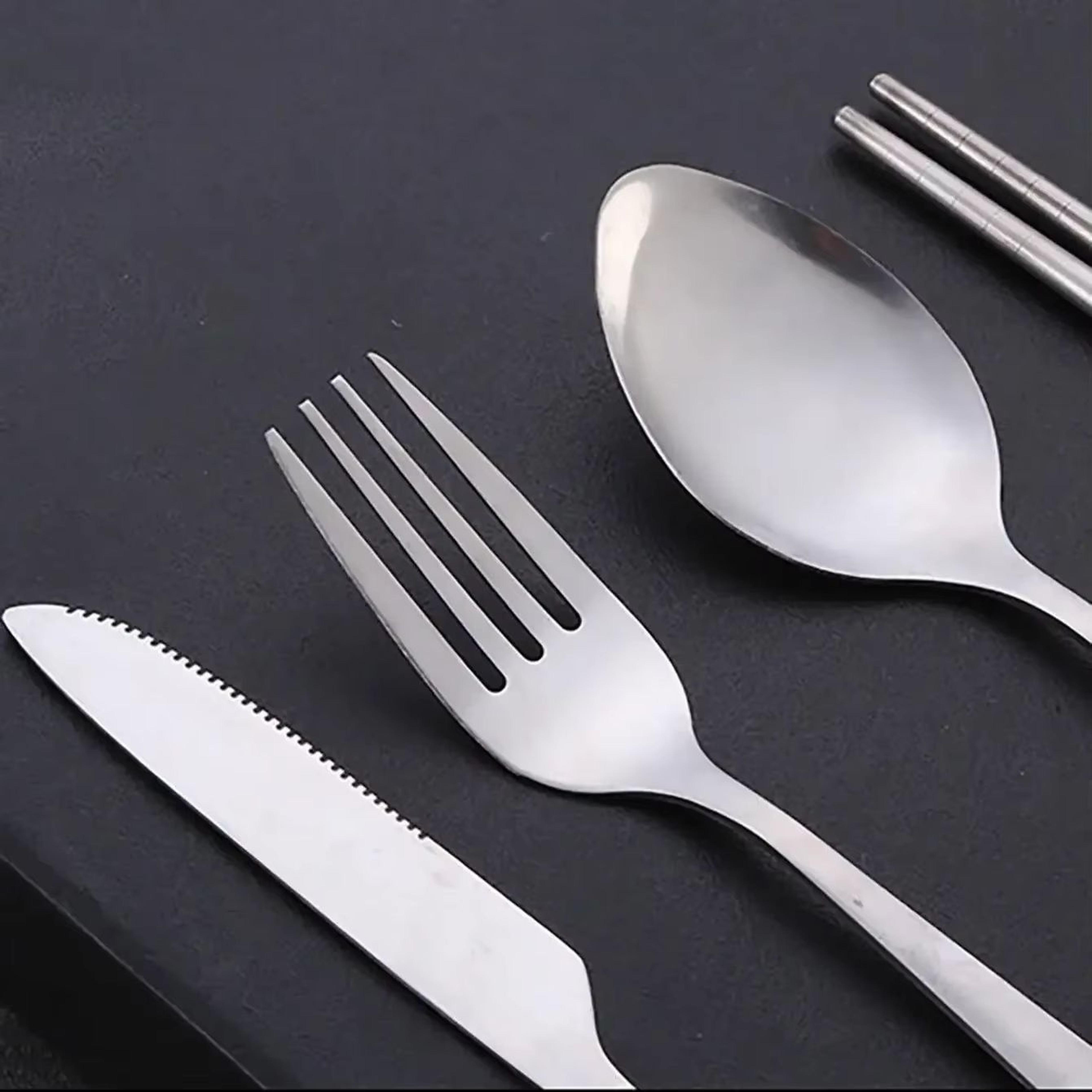 TravelMate 4Piece Stainless Steel Cutlery Set  Portable Spoon Fork Knife  Chopsticks With Storage C 2