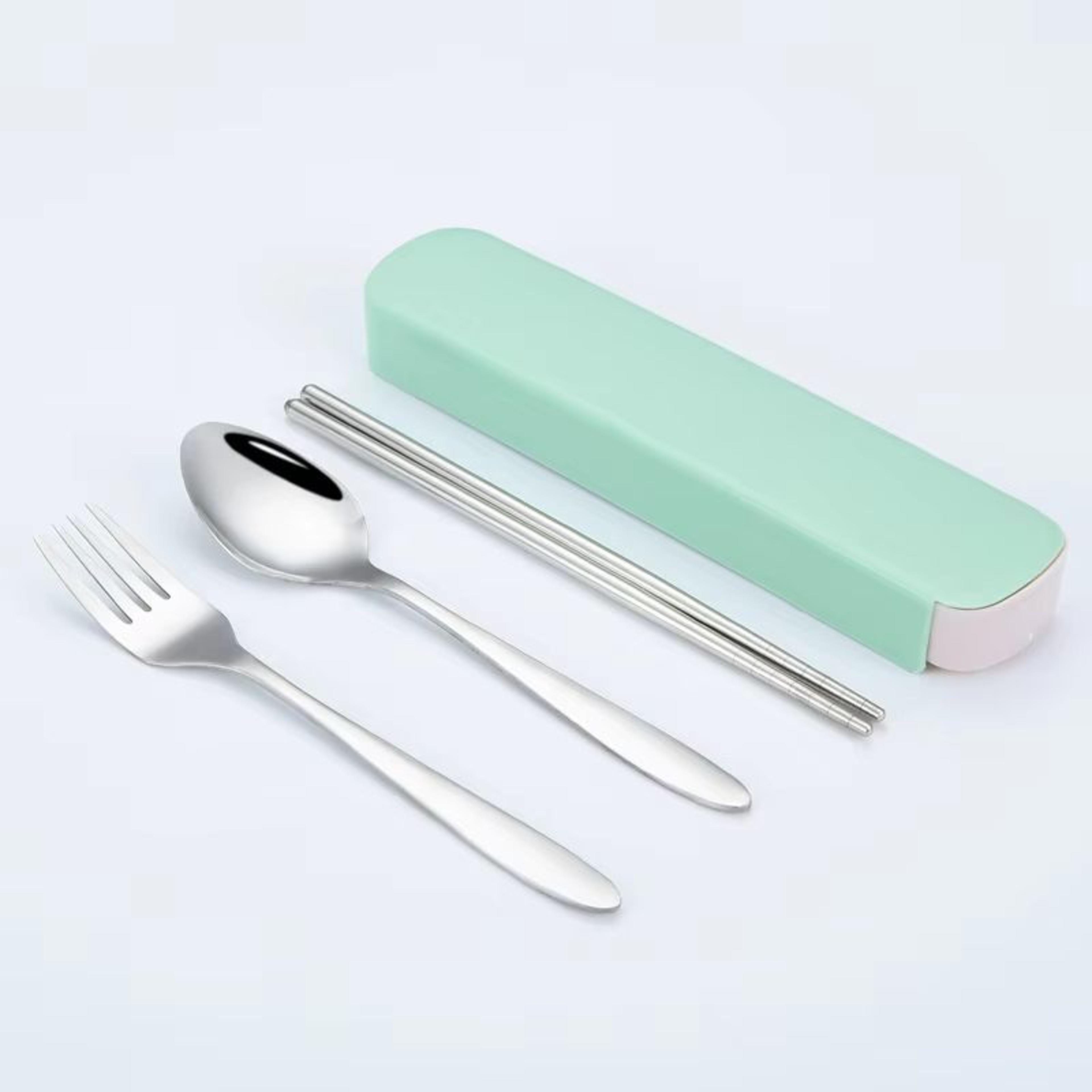 TravelMate 4Piece Stainless Steel Cutlery Set  Portable Spoon Fork Knife  Chopsticks With Storage C 7