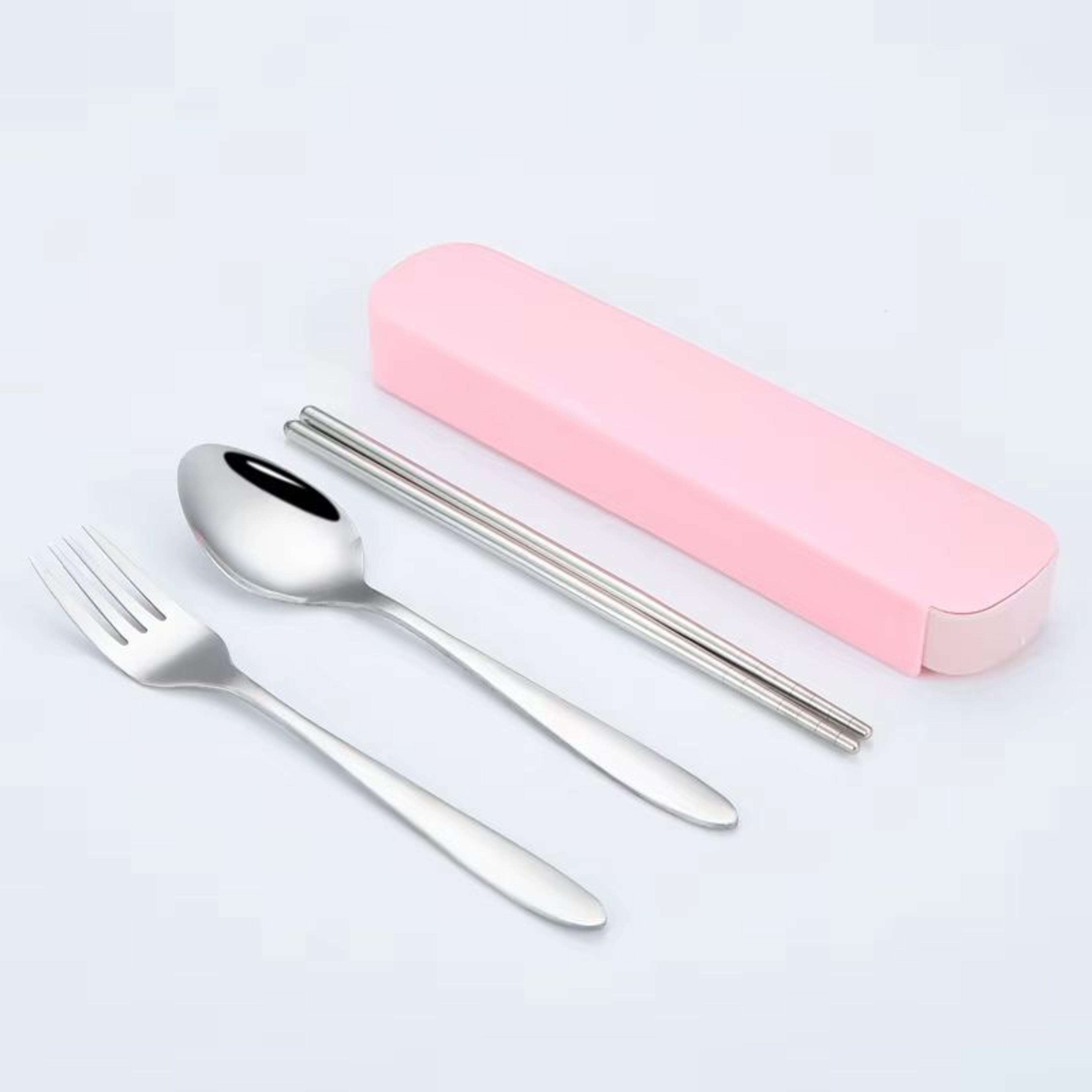 TravelMate 4Piece Stainless Steel Cutlery Set  Portable Spoon Fork Knife  Chopsticks With Storage C 10