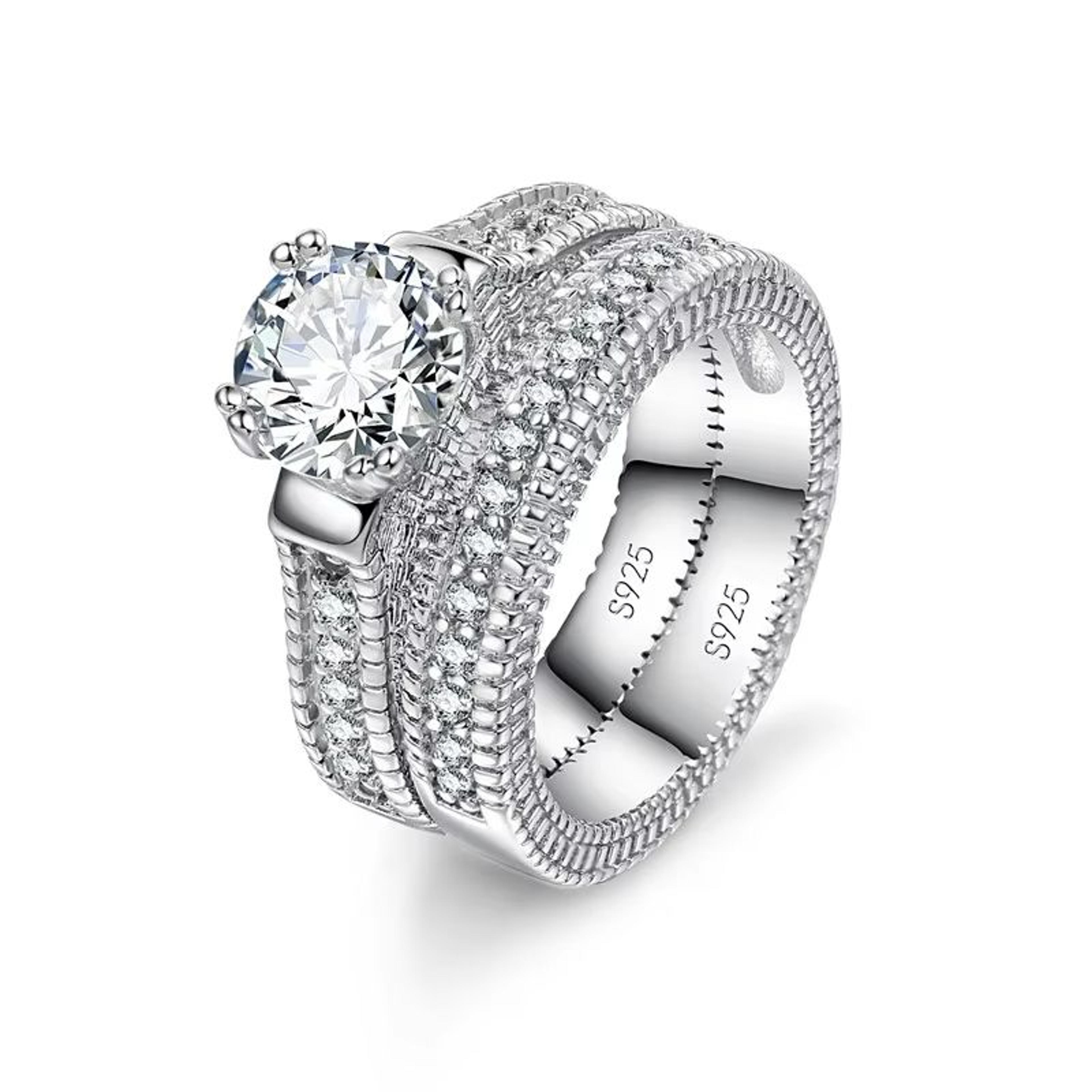 elegant 925 silver wedding engagement couple rings set