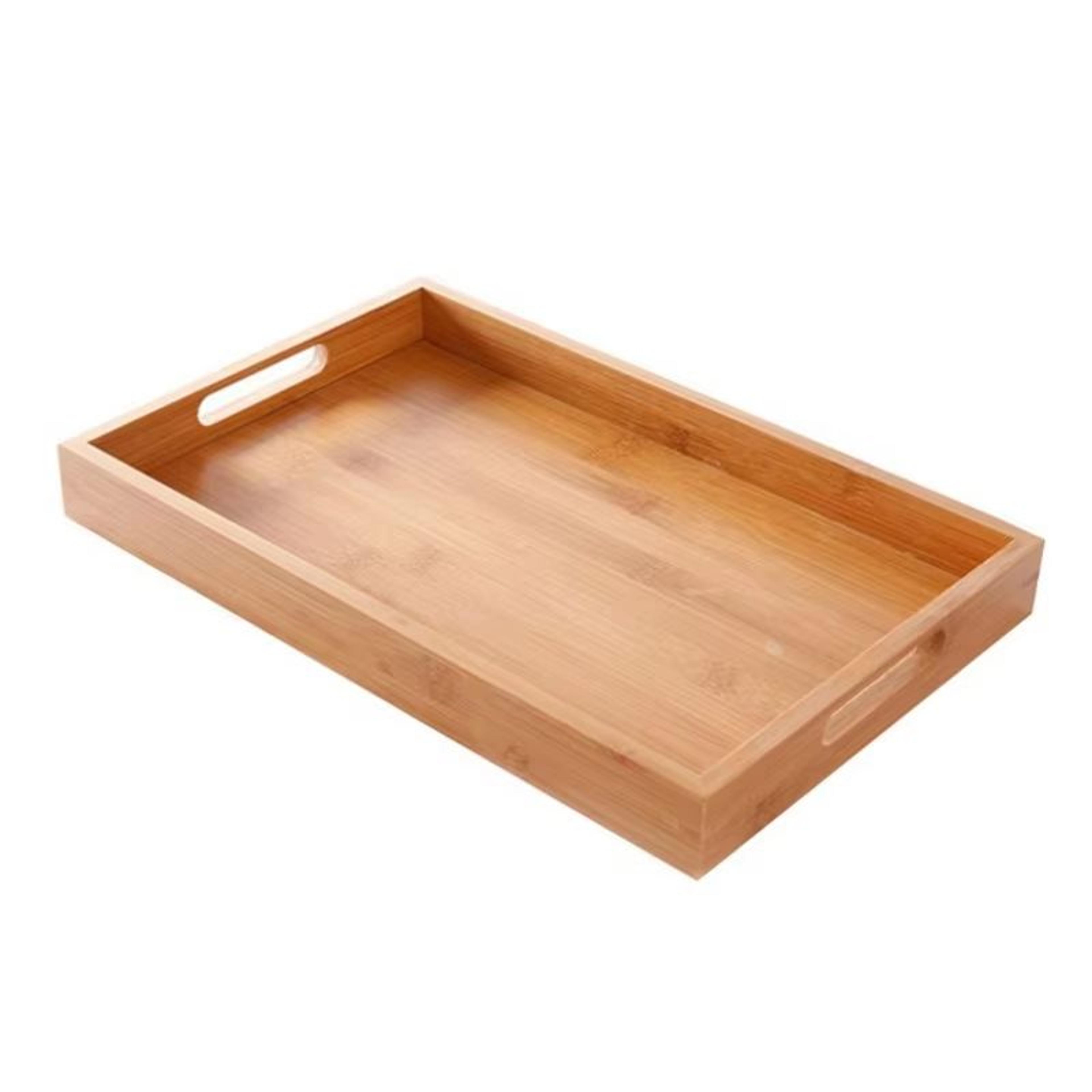 wide bamboo organizer tray storage bin with handles