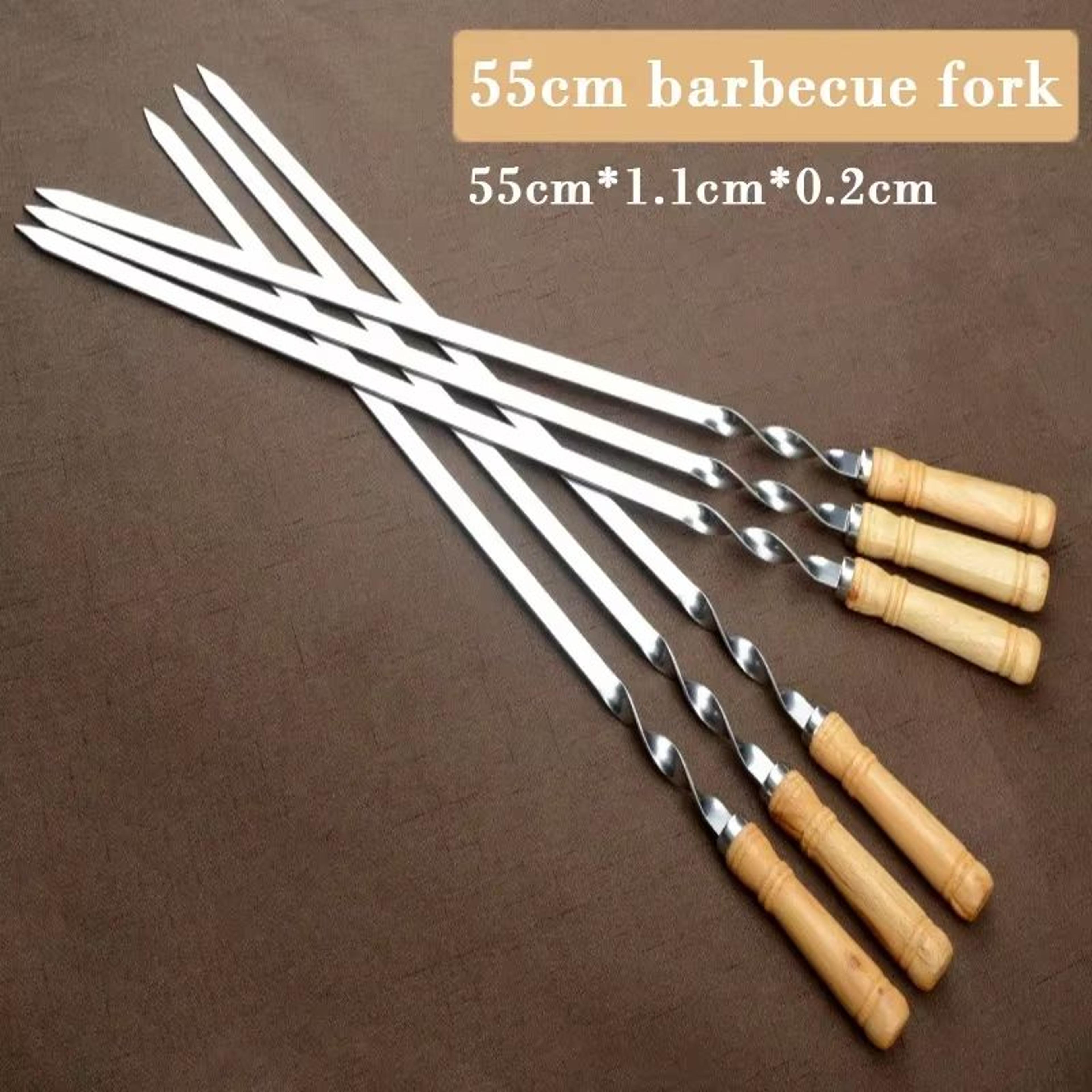 6 Piece Extra Long BBQ Skewers With Wooden Handles  Stainless Steel Shish Kebab Grill Sticks 1