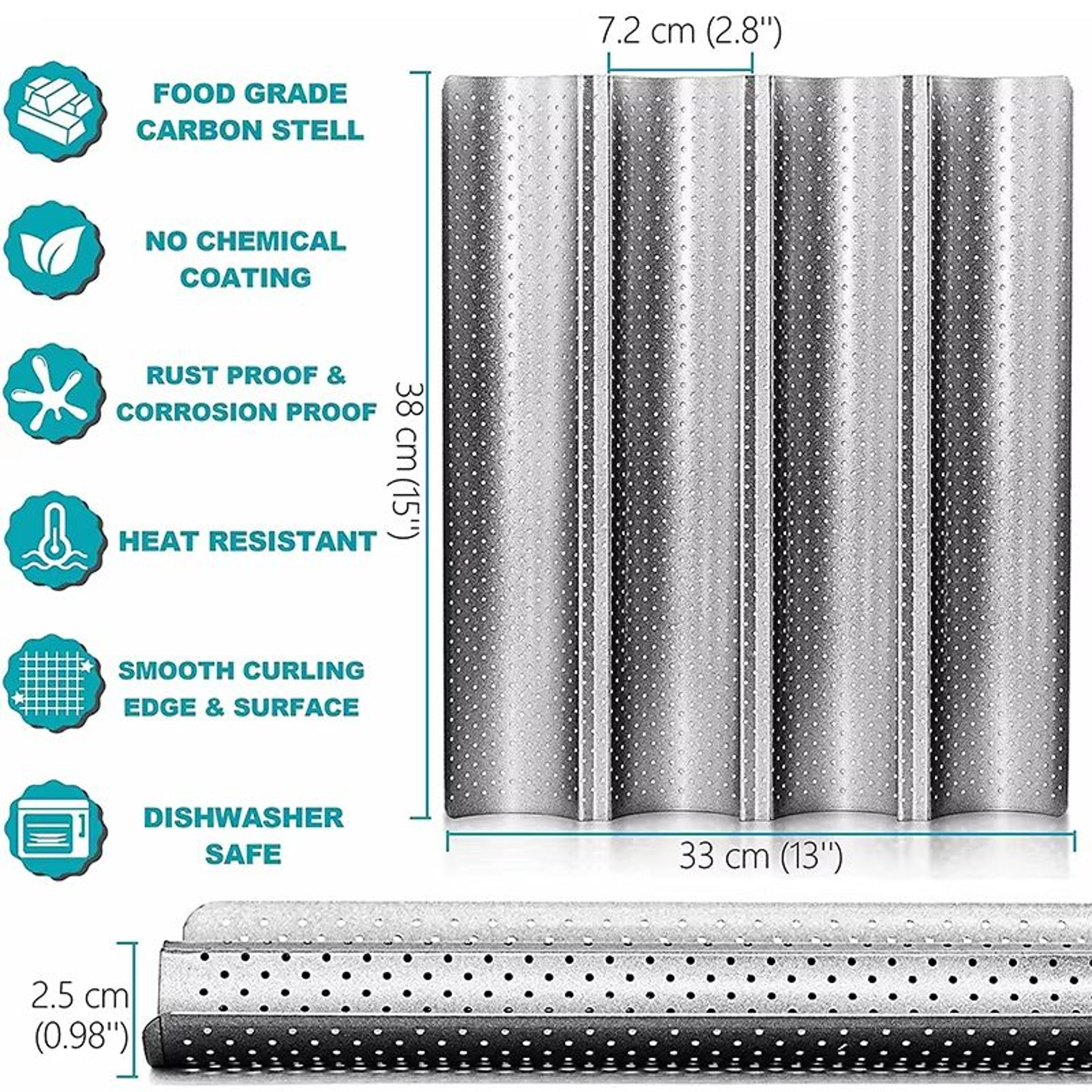 LMETJMA Nonstick Perforated French Bread Baking Pan For Four Baguette Loaves 1