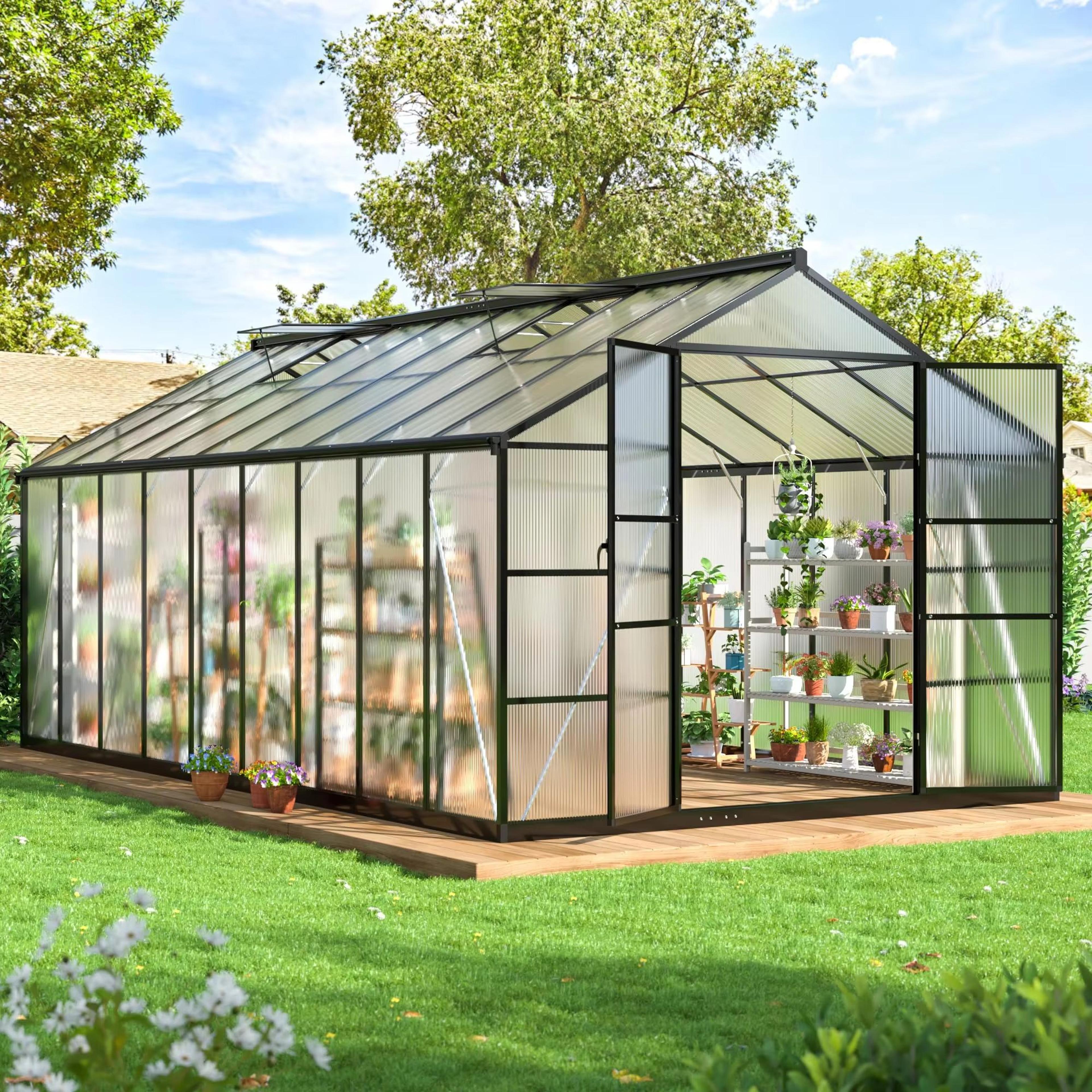 viwat polycarbonate greenhouse with aluminum frame and vent roof uv protected backyard garden structures