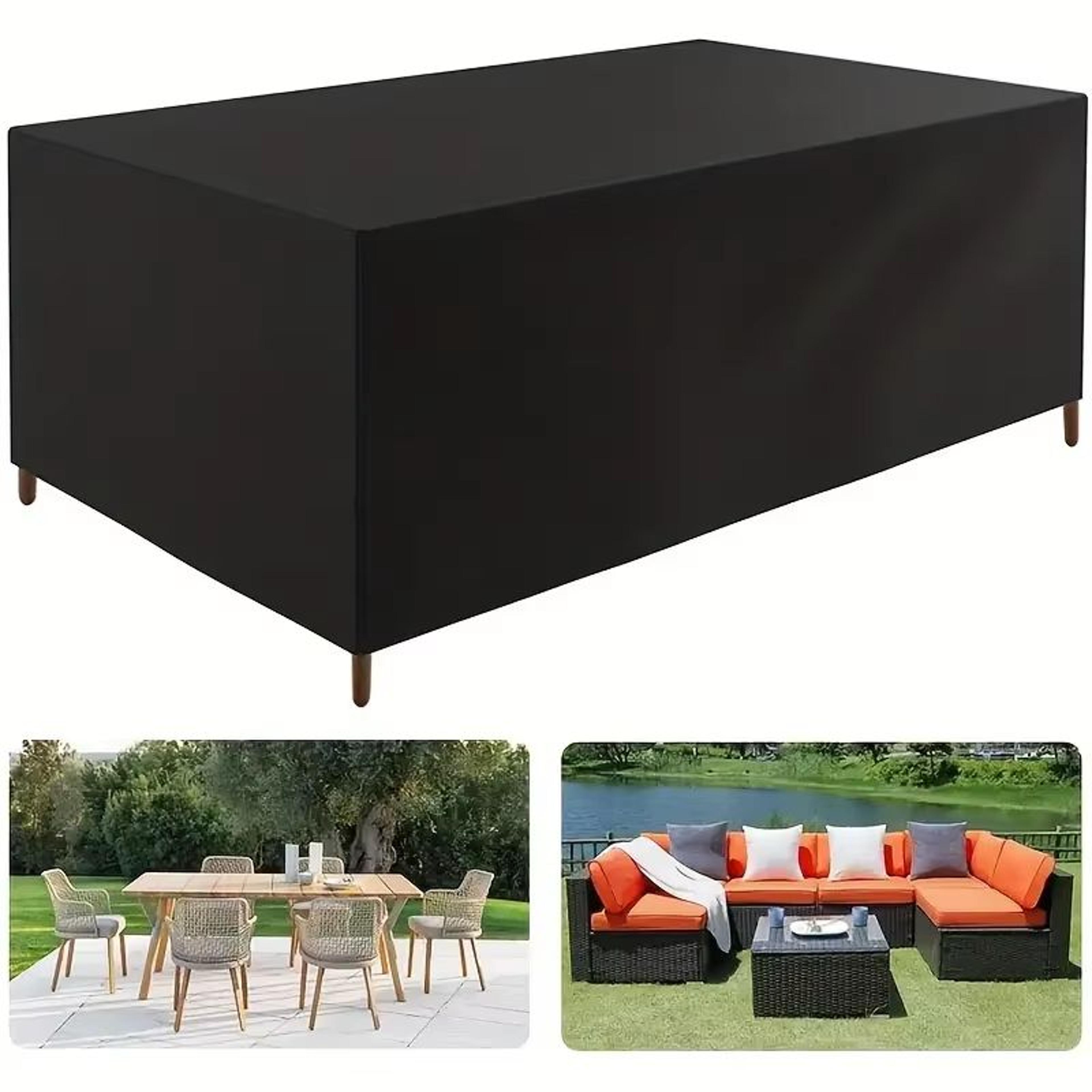 heavy duty rectangular waterproof patio table cover for outdoor dining table and chair sets (canvas-style)
