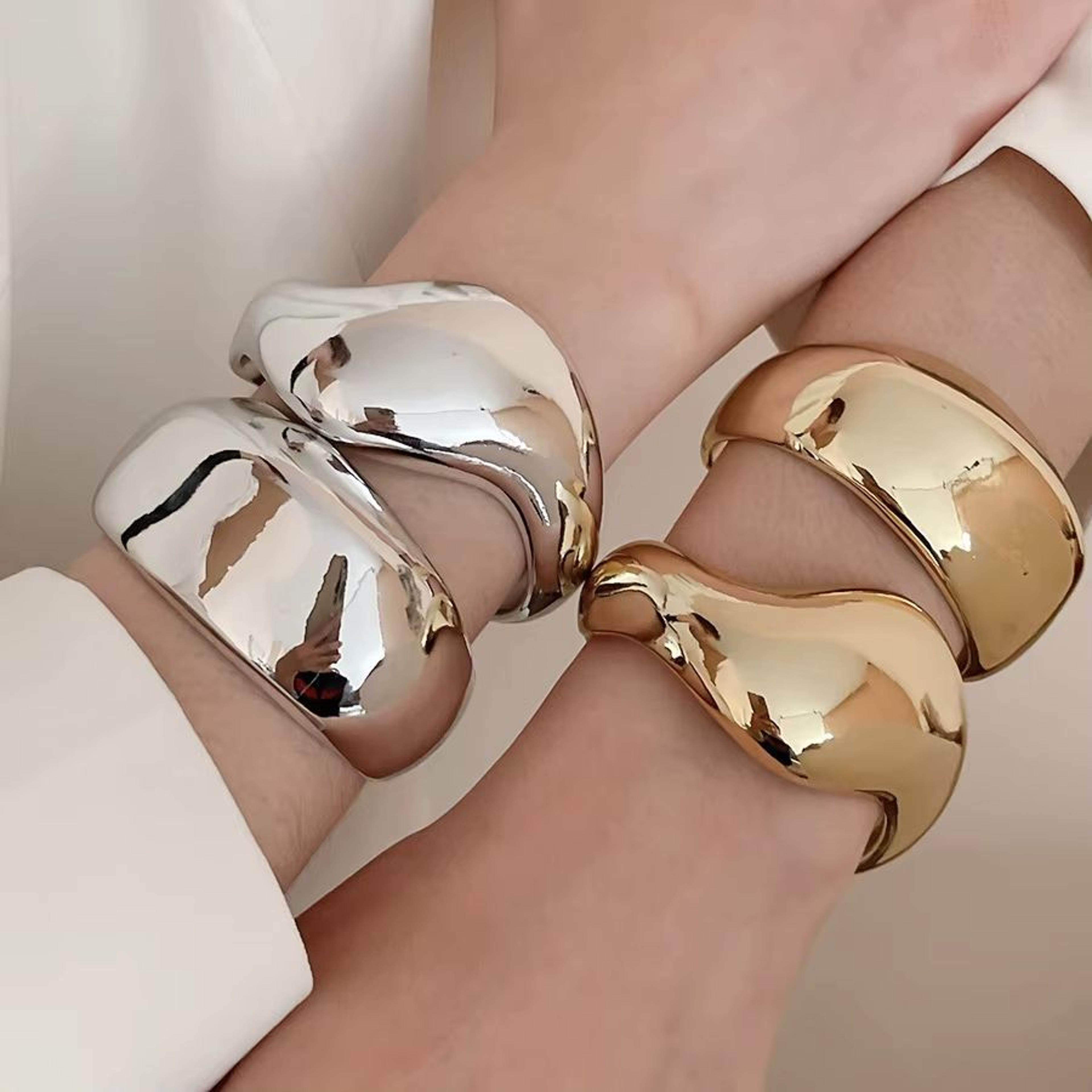 irregular geometric twisted open bangle bracelet for women