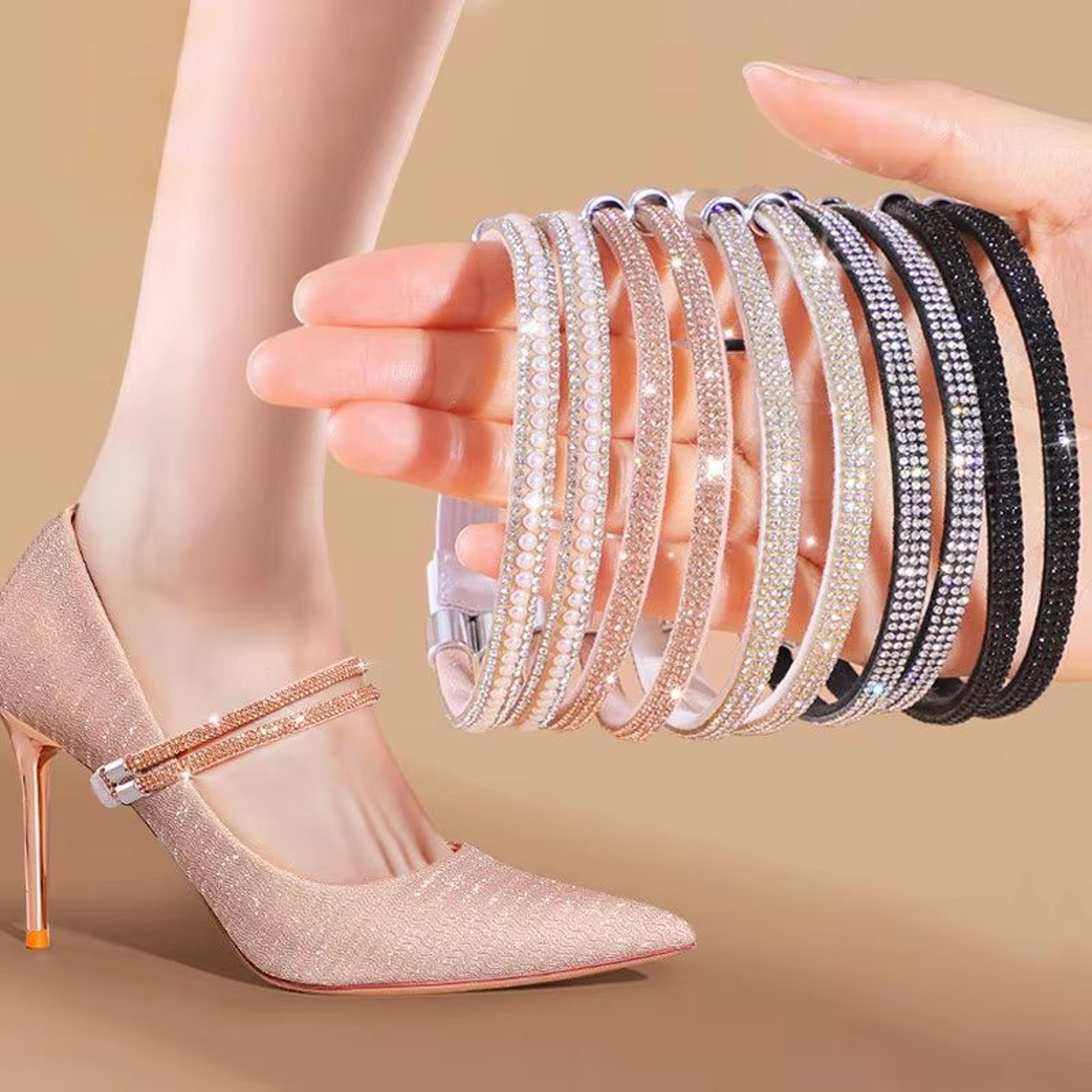 elegant rhinestone anti slip heel straps for high heels and pumps