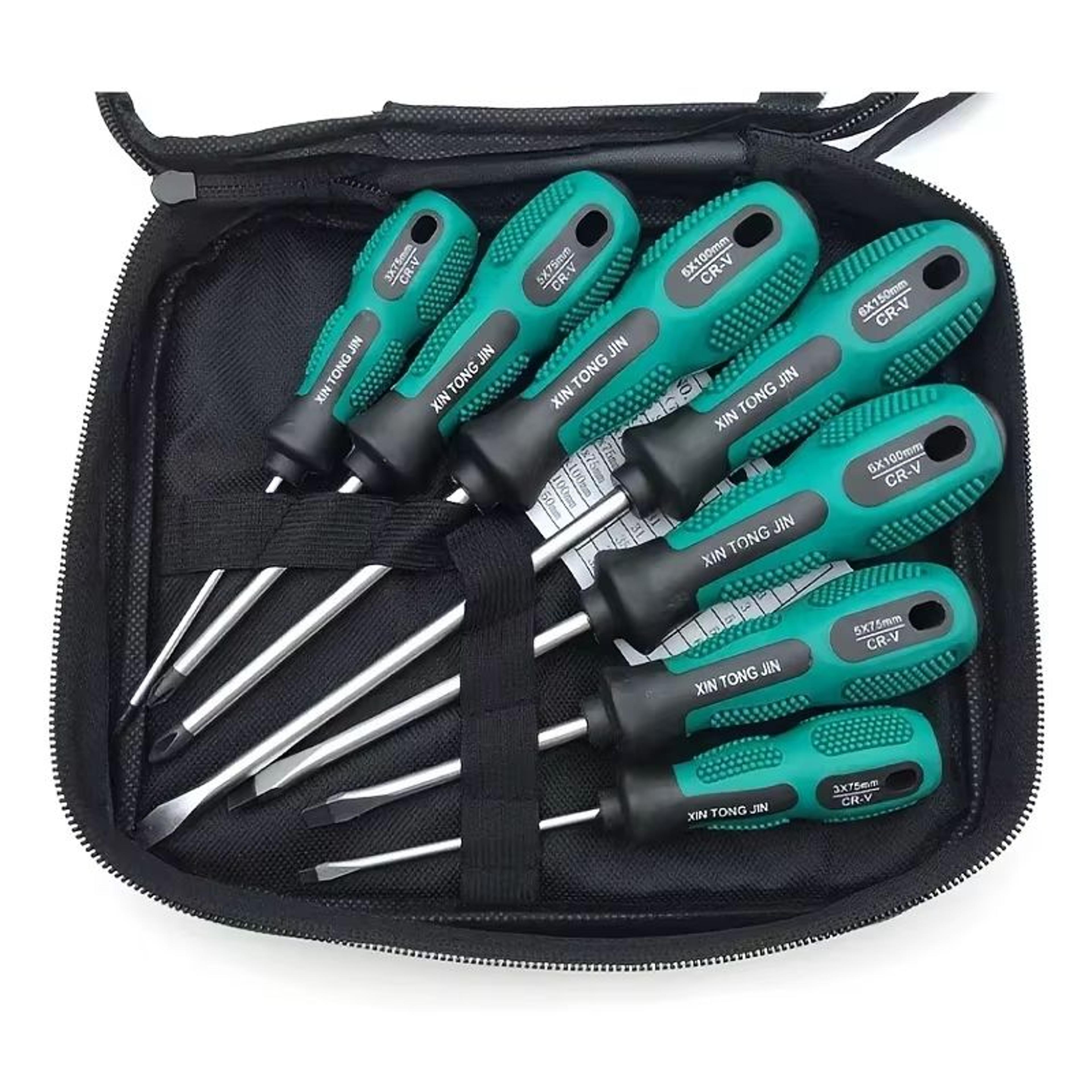 professional magnetic screwdriver set with cushion grip – 5 flat and 4 phillips tips