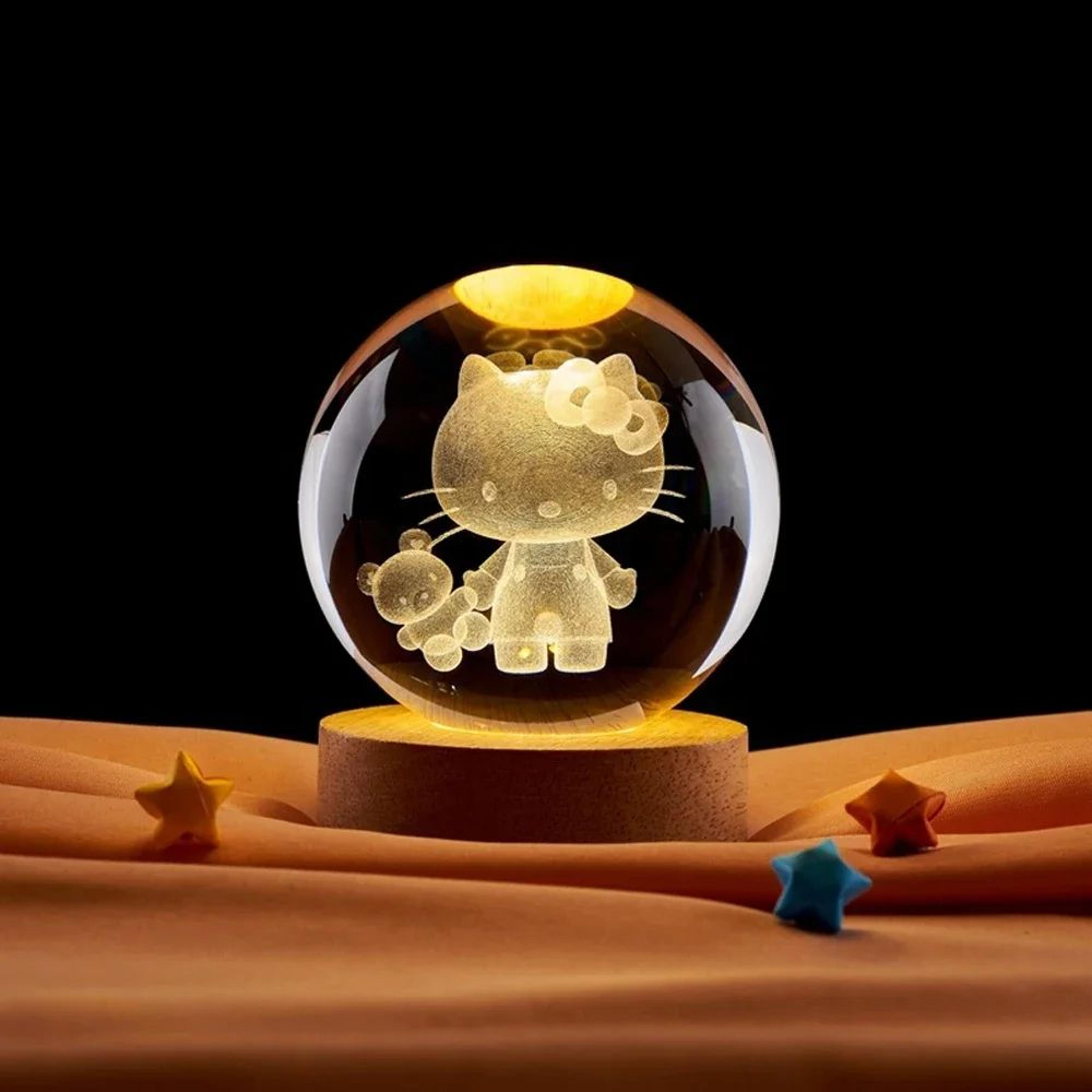 3d crystal ball night light, laser-carved stitch, pokemon, doraemon & hello kitty | led lamp for kid