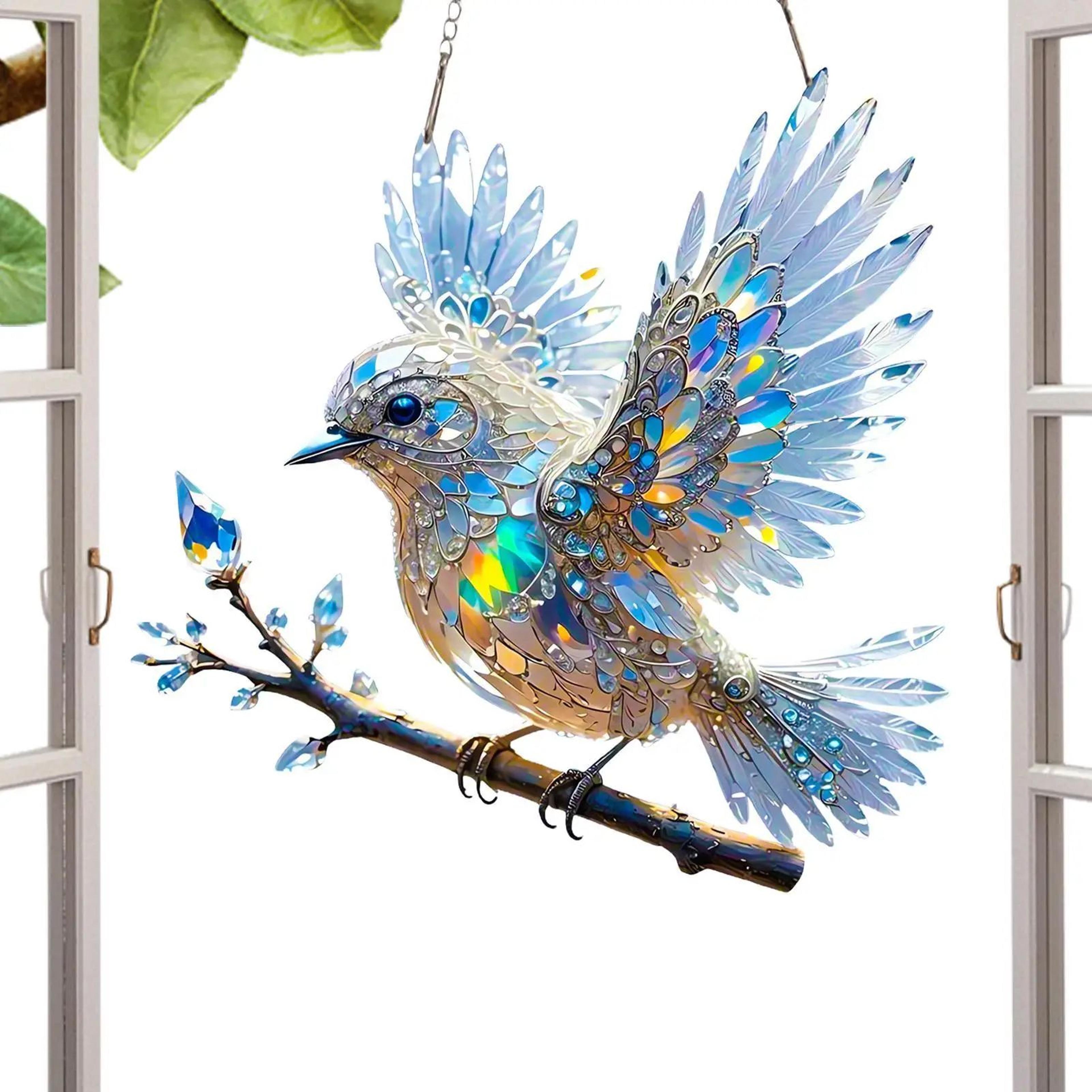 stained glass bird ornament, window decor that reflects light with charm