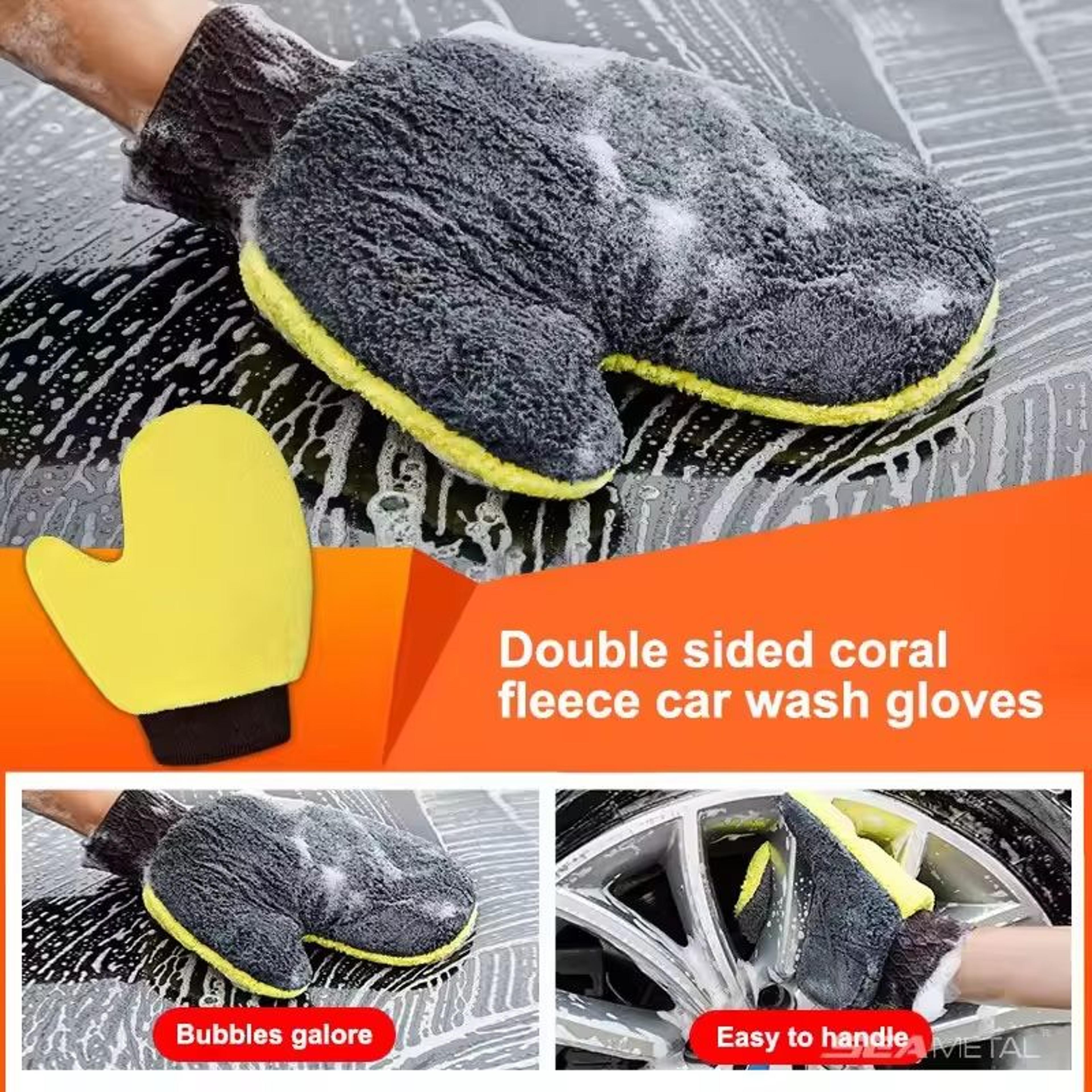double-faced coral fleece car wash glove - auto cleaning mitt for paint, window, and glass care