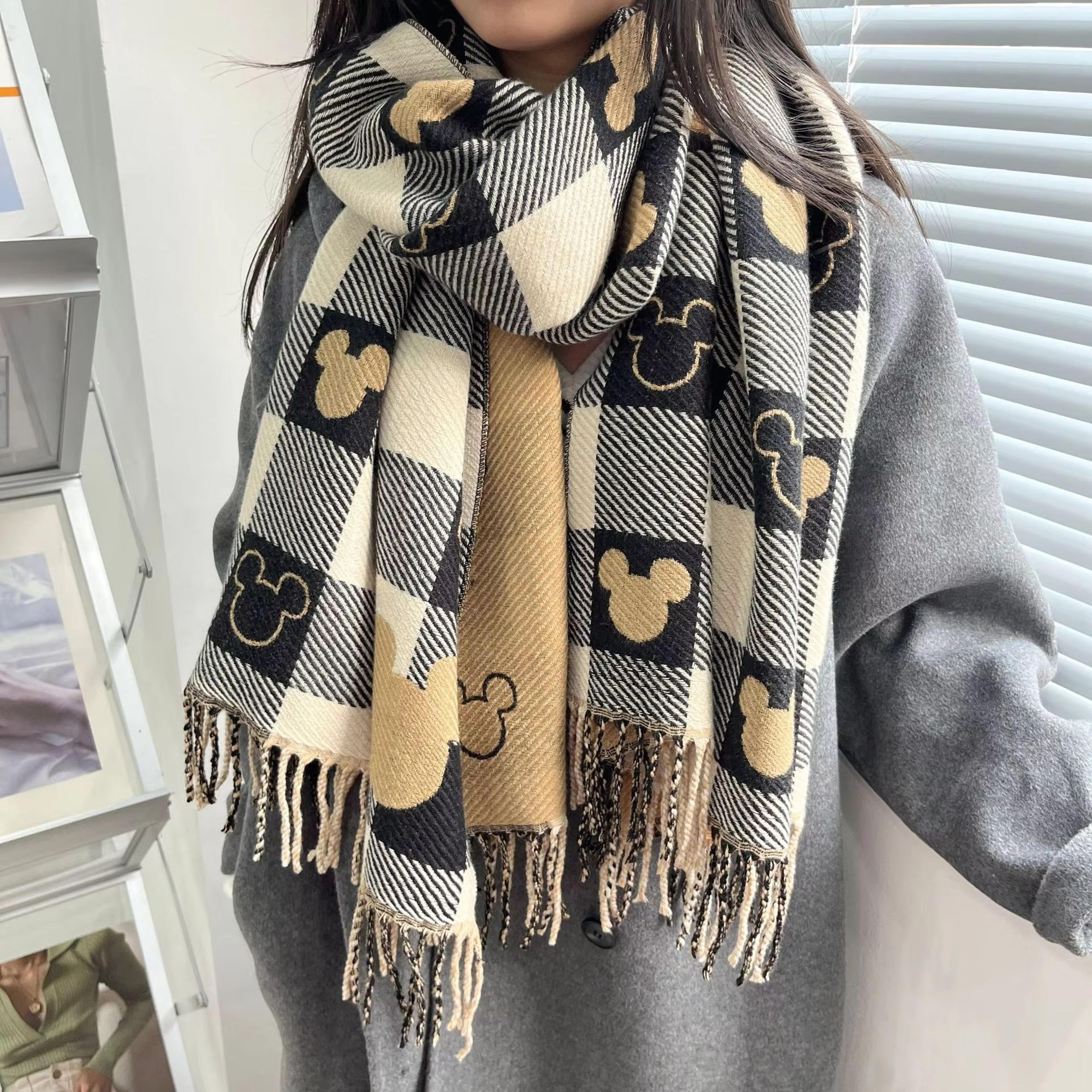 luxury two-sided jacquard pashmina scarf – 68.90in thick warm cashmere shawl wrap