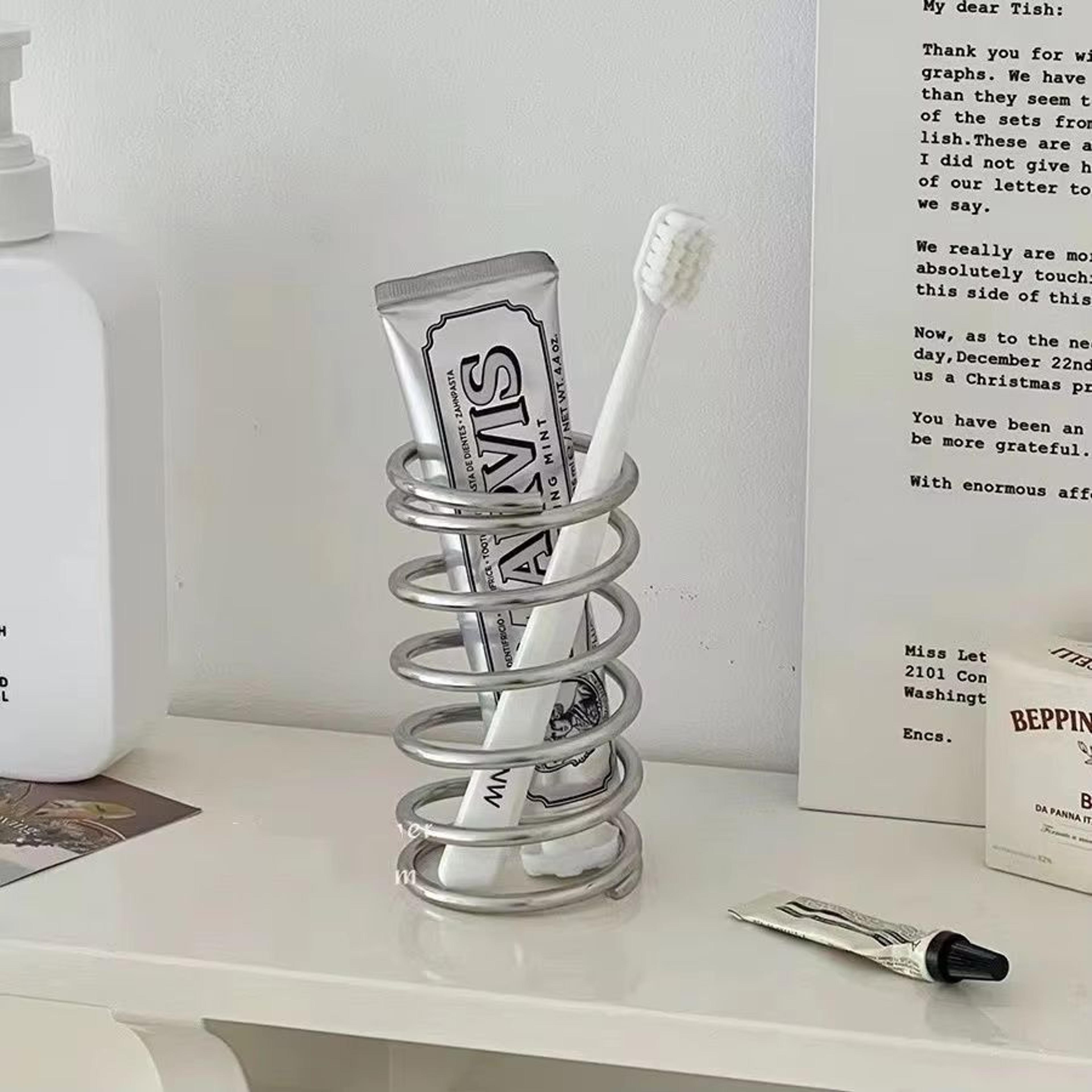 stainless steel toothbrush holder bathroom organizer for toothpaste and makeup brush storage