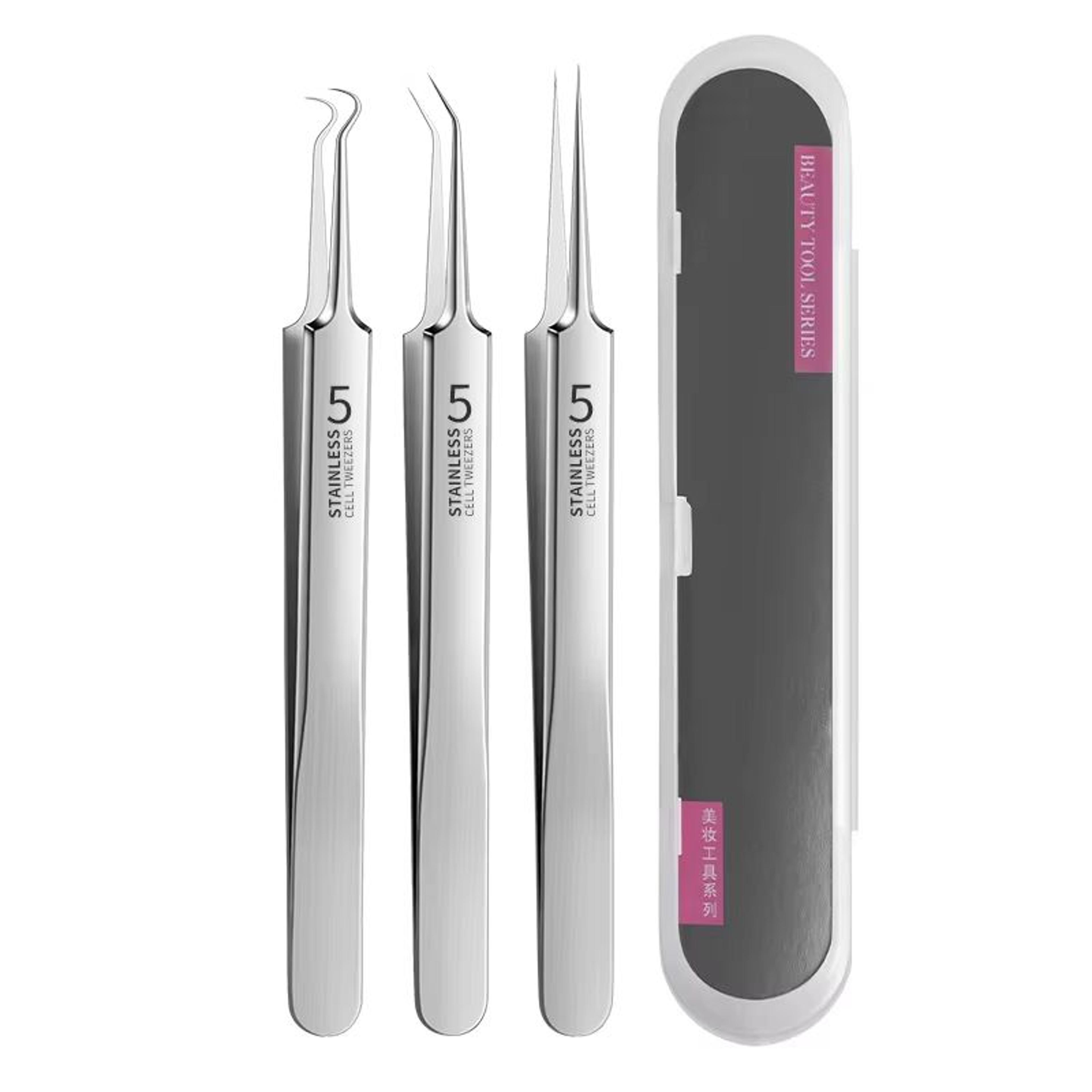 ultra-fine no.5 cell pimples and blackhead clip tweezers pimple popper tool kit with acne needle