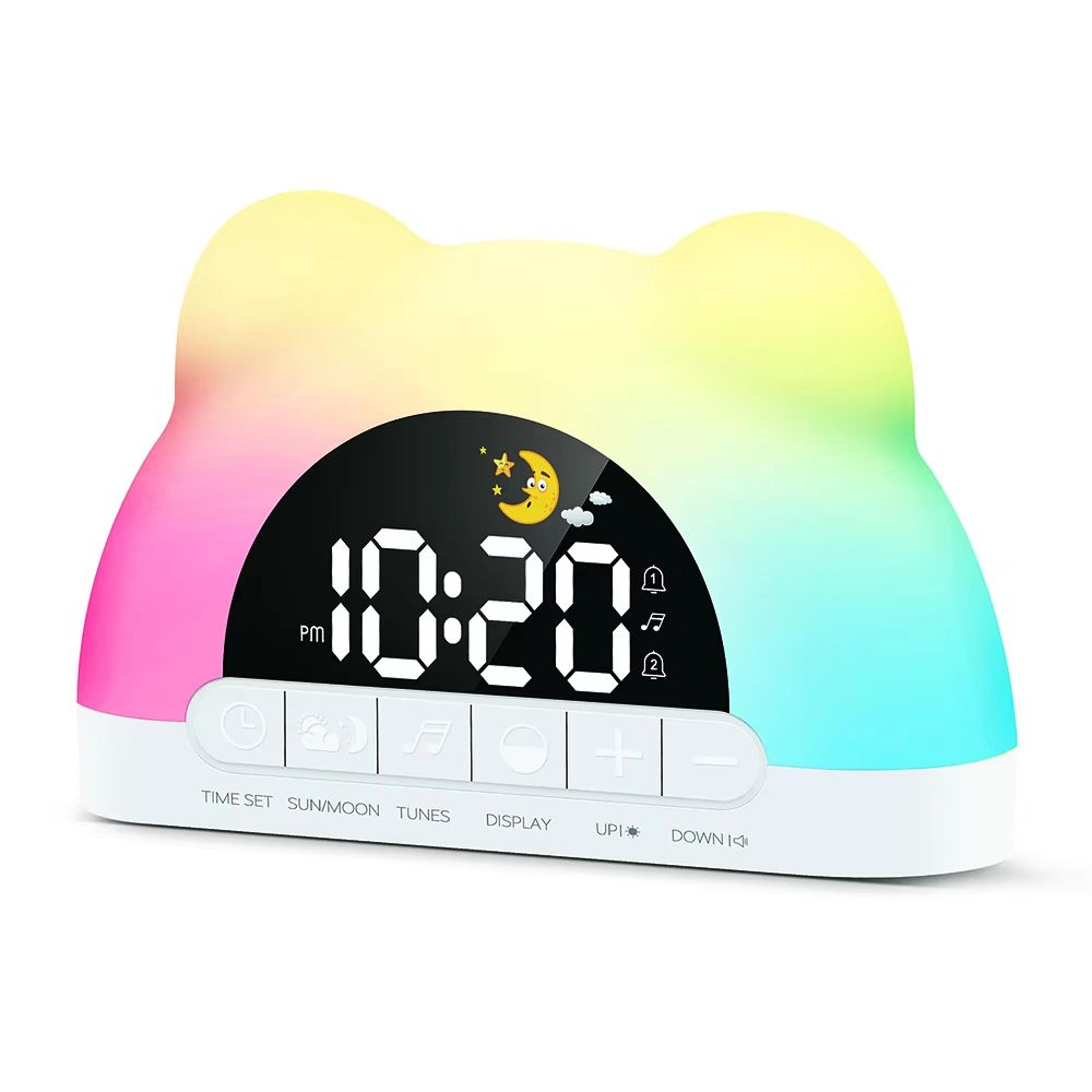 bear shaped digital wake up light clock with sunrise simulation and colorful night light