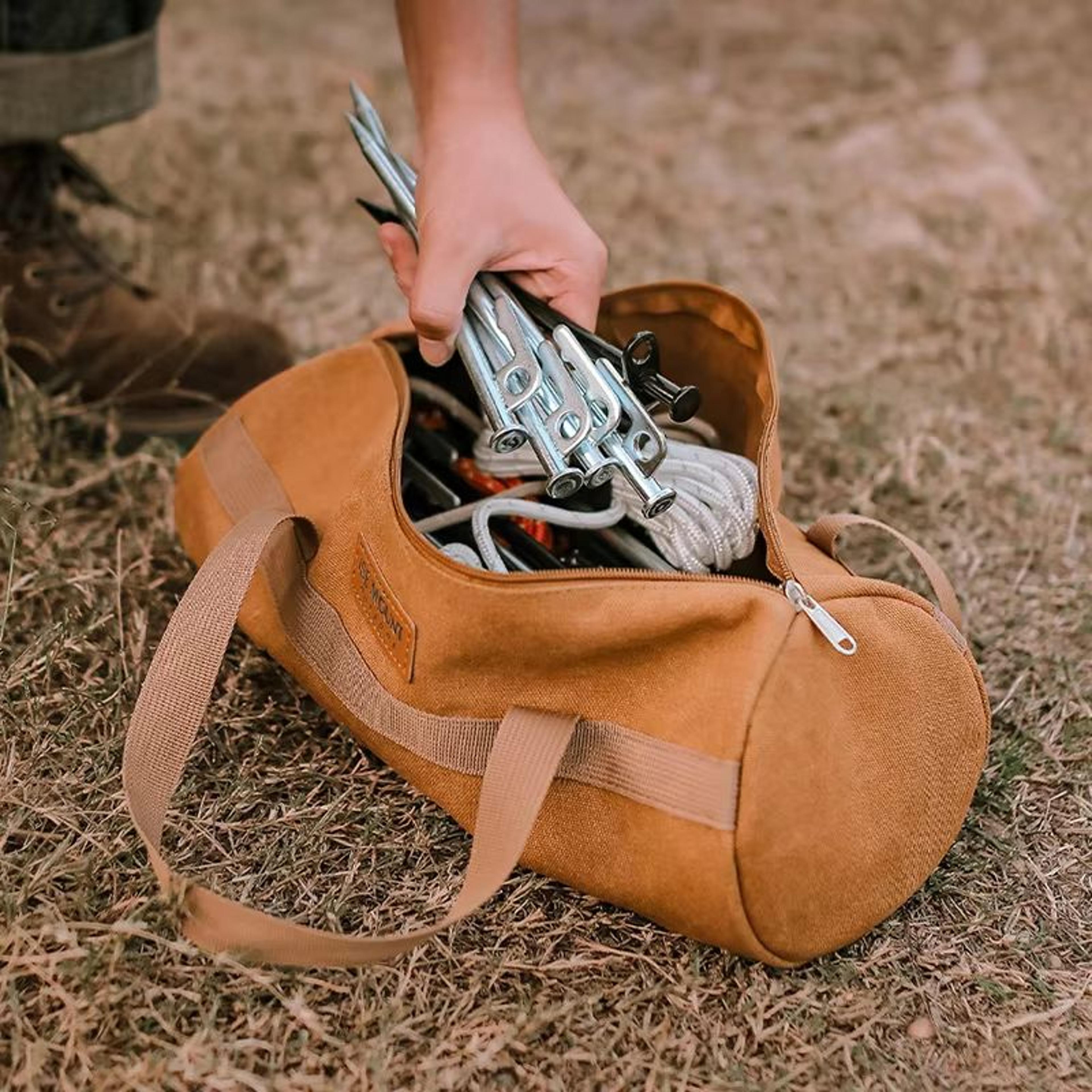 tent pegs storage bag with handle – portable ground nail tool bag for camping
