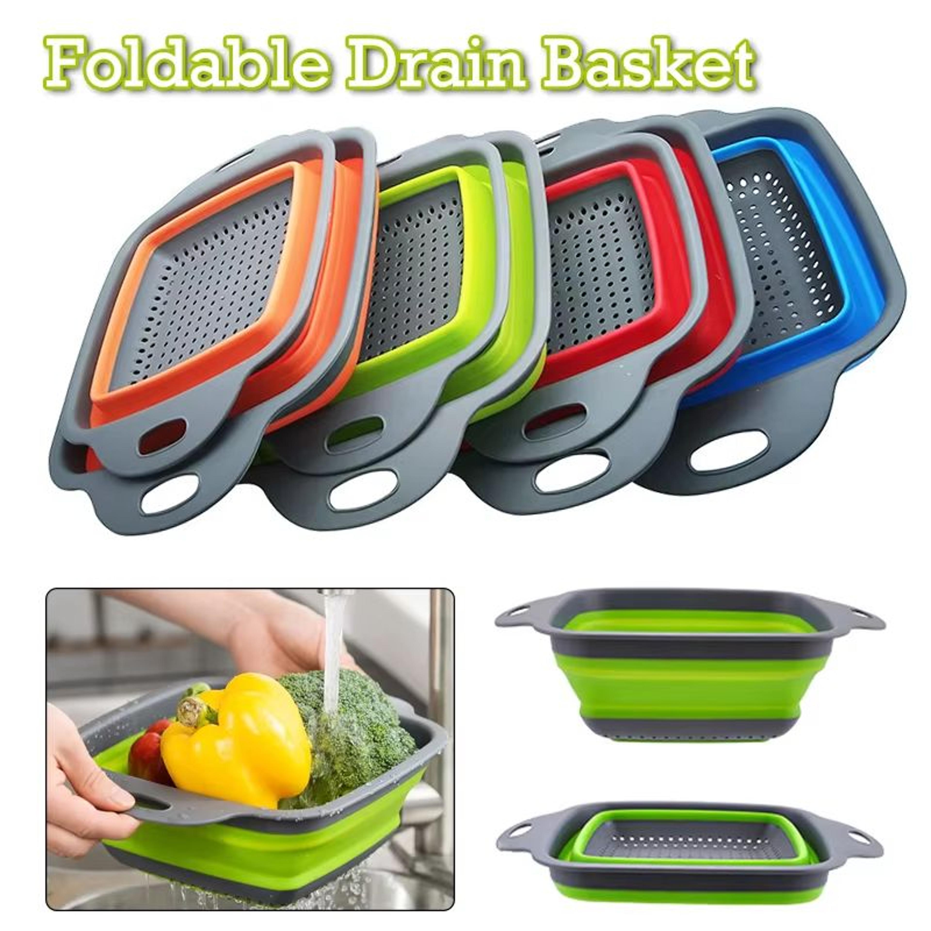 foldable square vegetable and fruit drain basket with handle collapsible kitchen washing basket and food storage tray