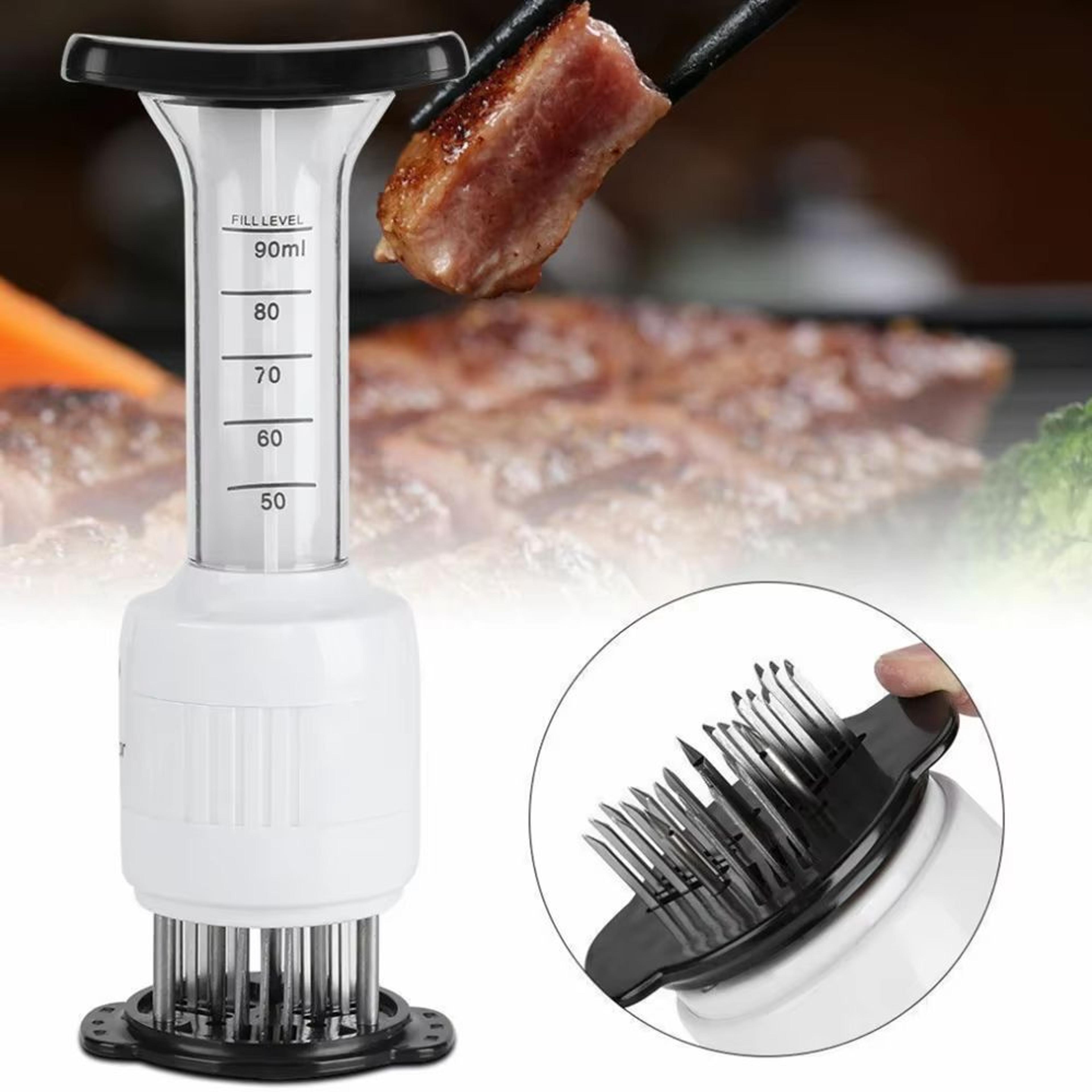 multifunctional meat tenderizer needle with marinade injector syringe - stainless steel kitchen tool