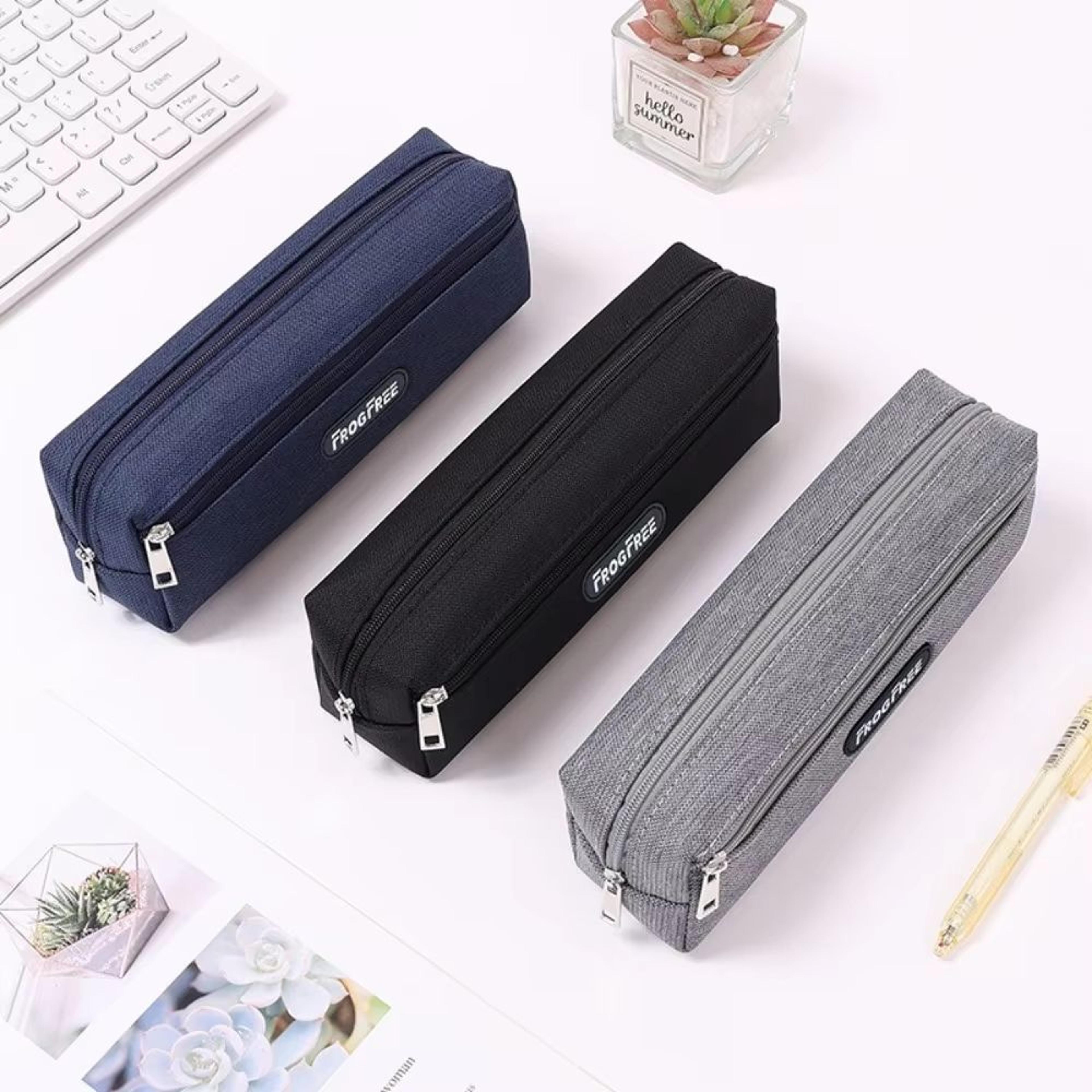 canvas pencil case with zipper rectangular stationery pouch