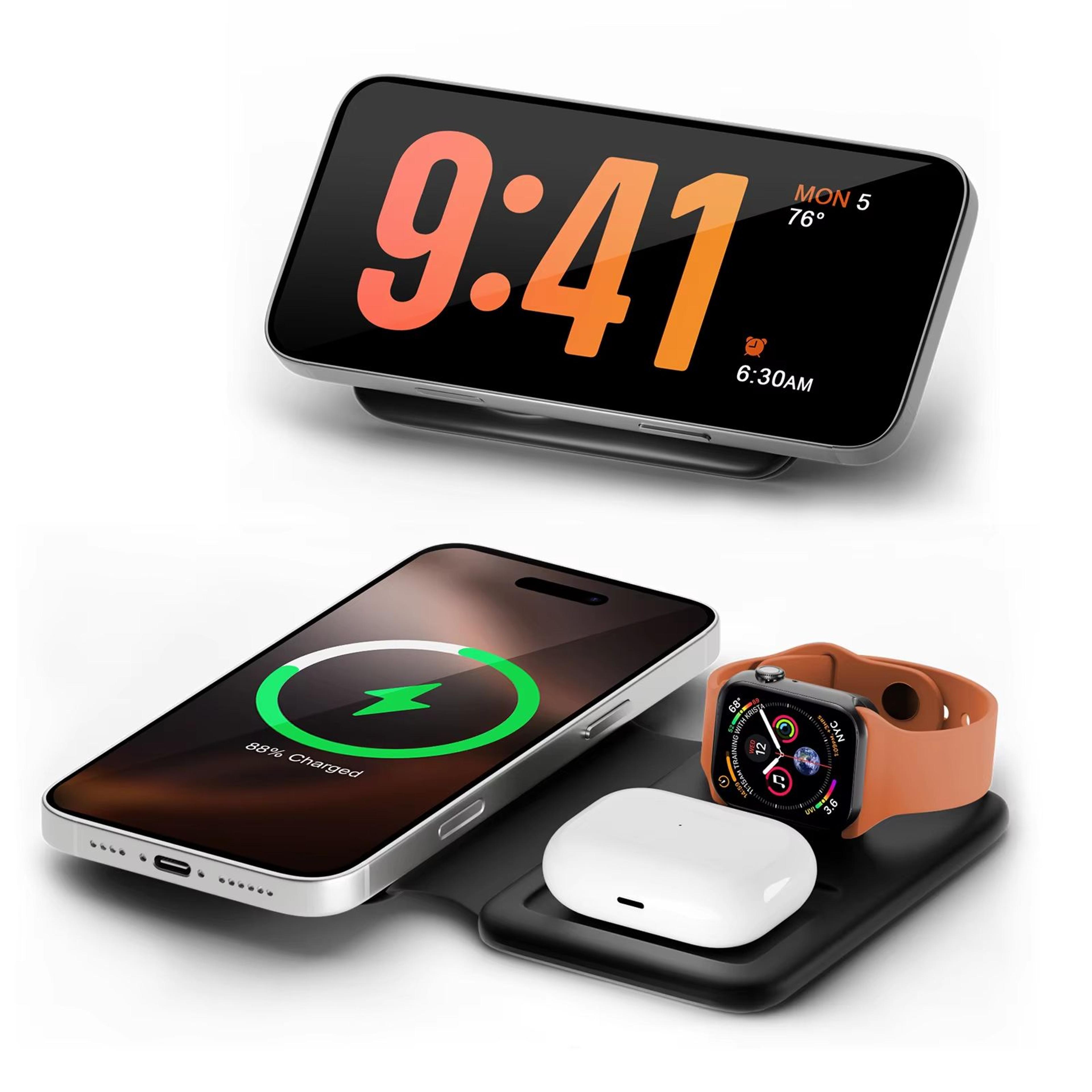 3 in 1 magnetic wireless charging station foldable 15w for iphone, apple watch, and airpods