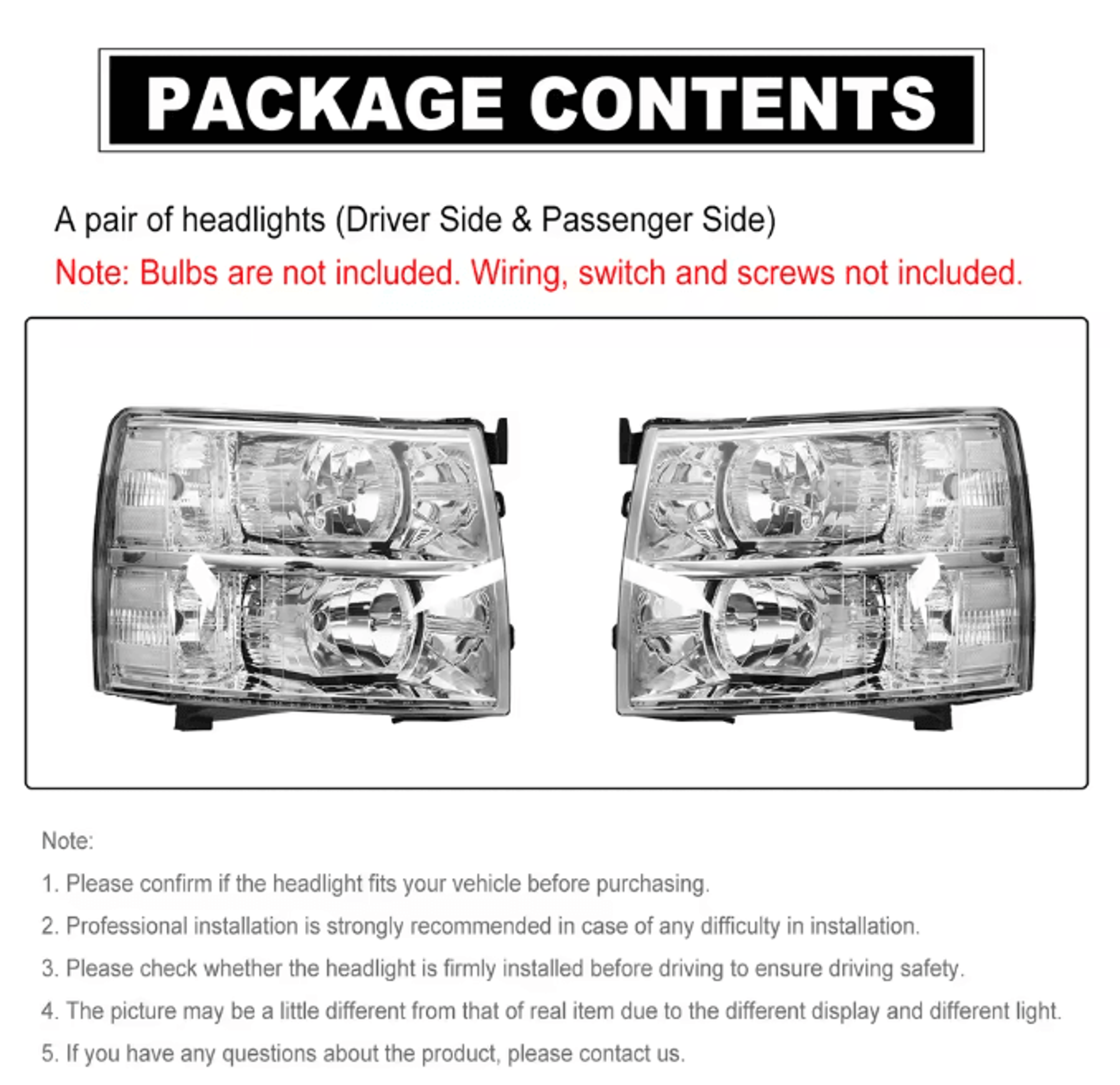 OEM Style Chrome Housing Headlights Clear Lens Replacement Pair For 20072013 Chevy Silverado Bulbs  3