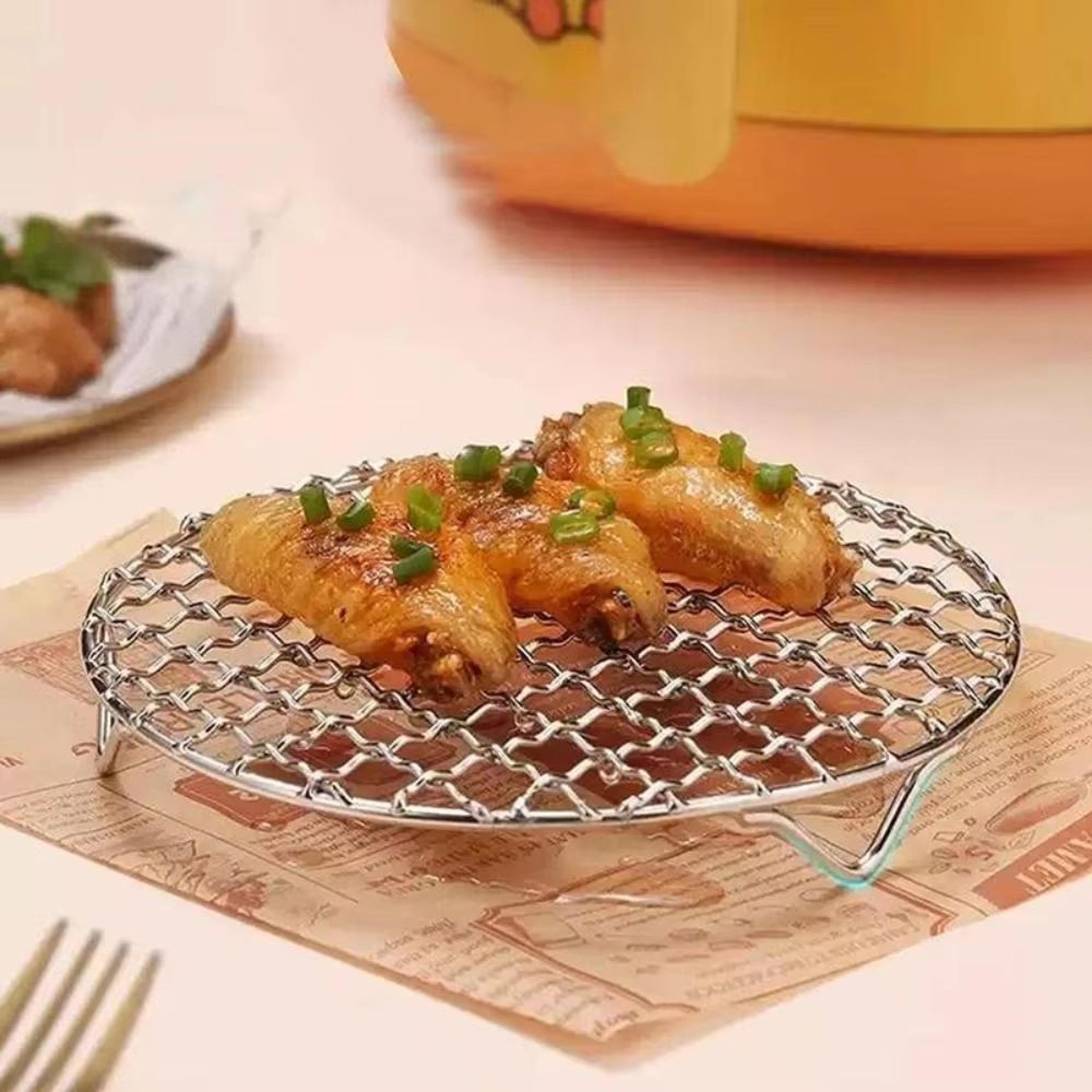 round stackable air fryer rack stainless steel grid with feet, multi-level dehydrator rack for air fryer, oven, and stea